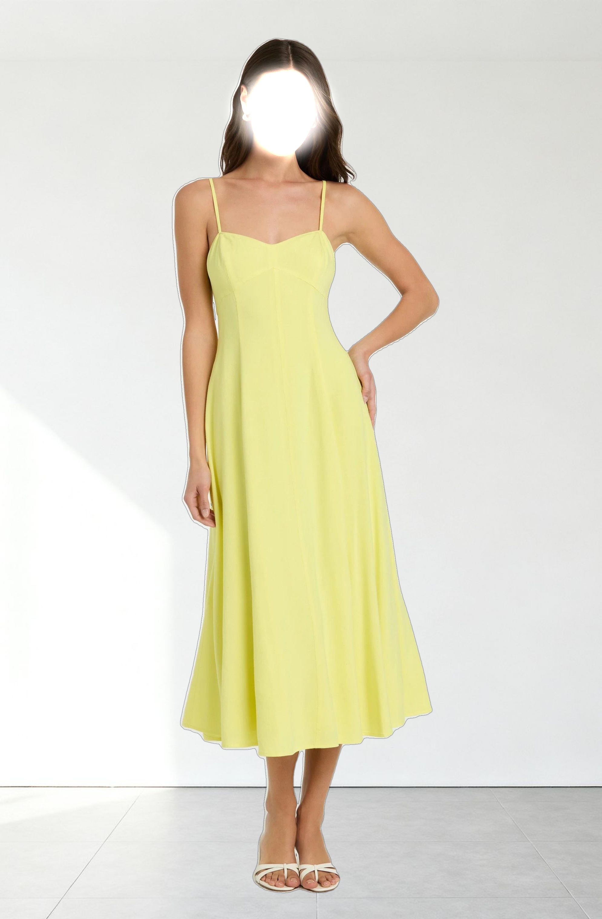 Linen-Blend A-Line Midi Dress