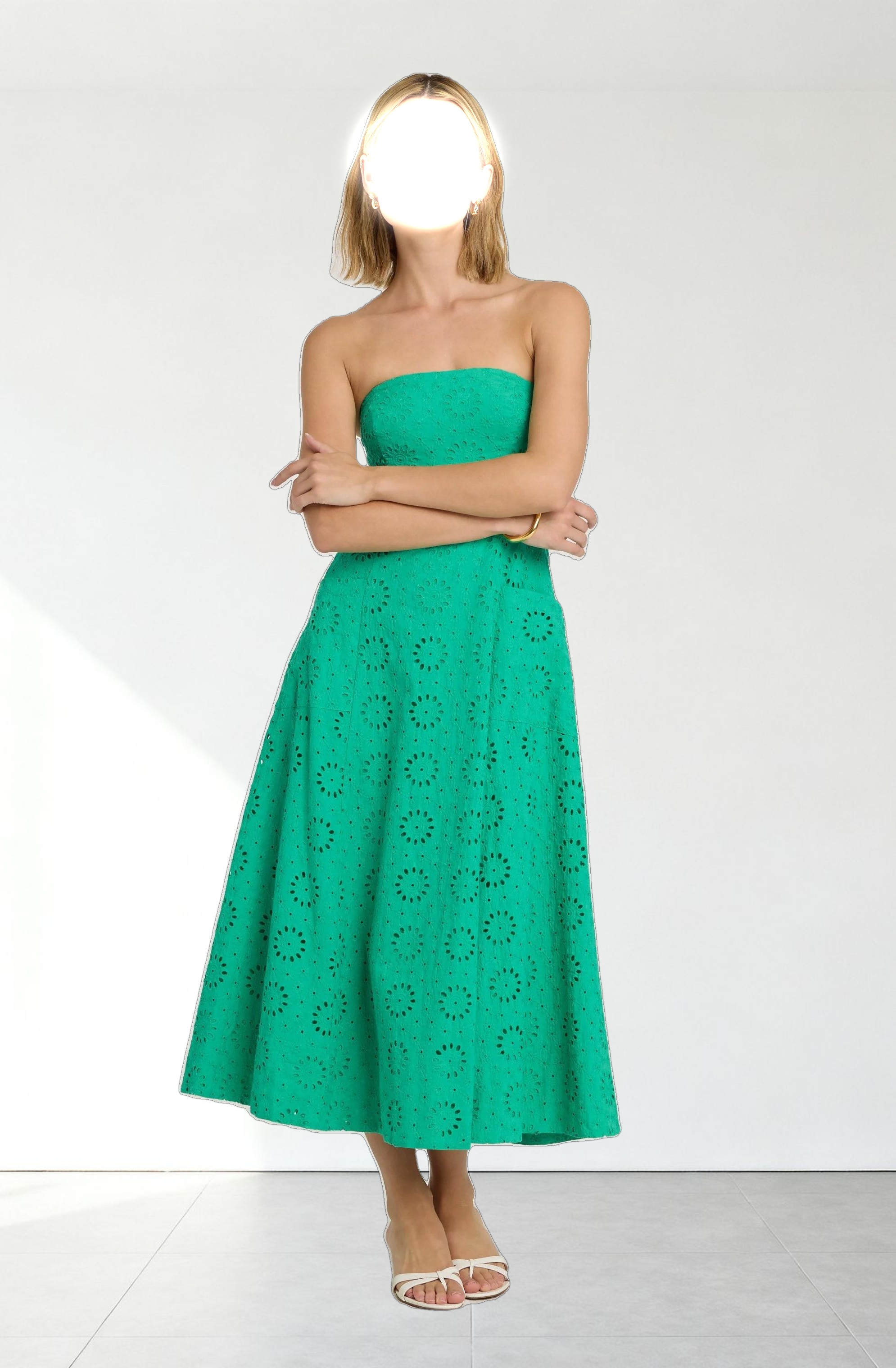 Eyelet Strapless Midi Dress