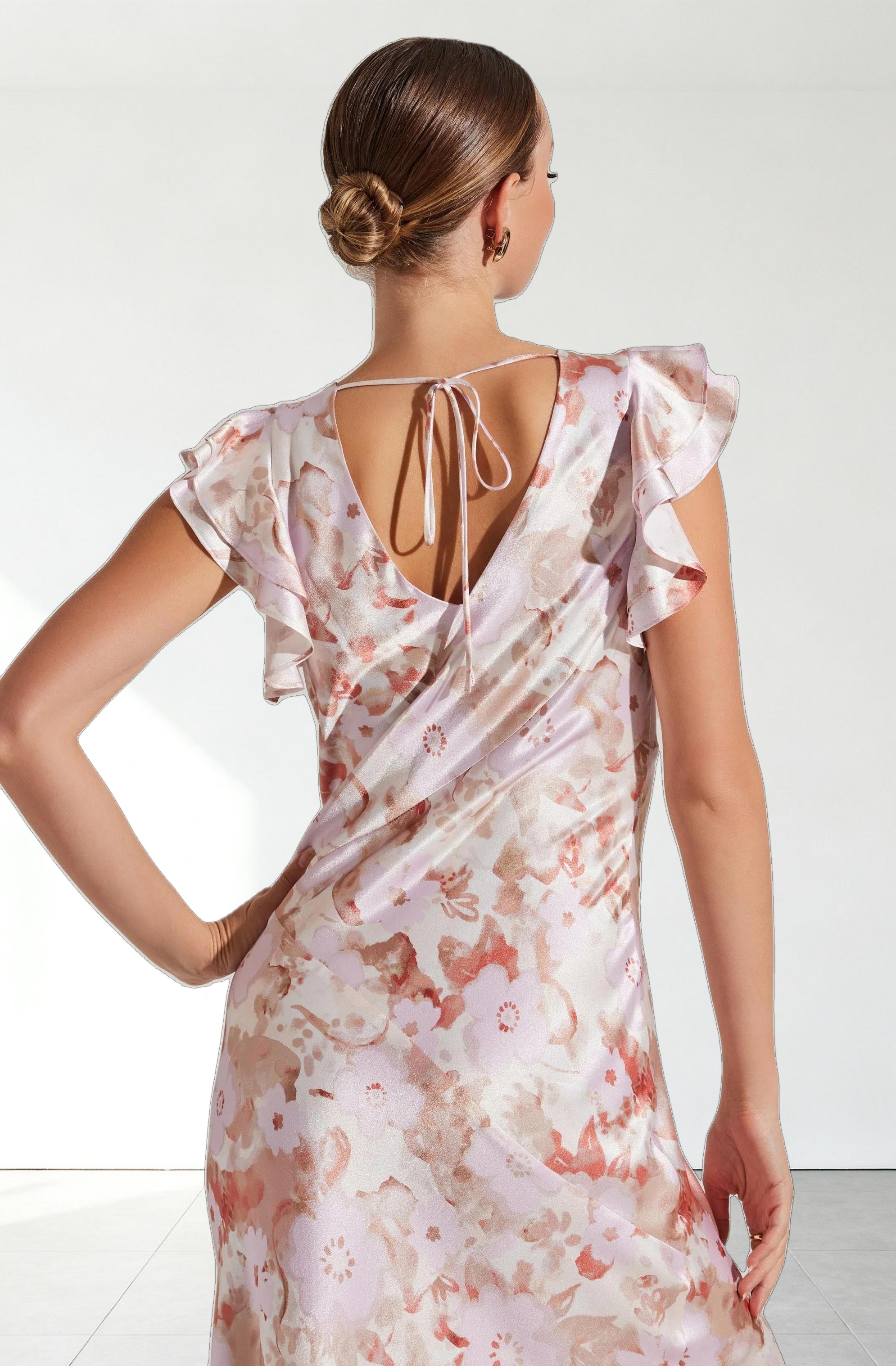 Satin Flutter Sleeve Maxi Dress