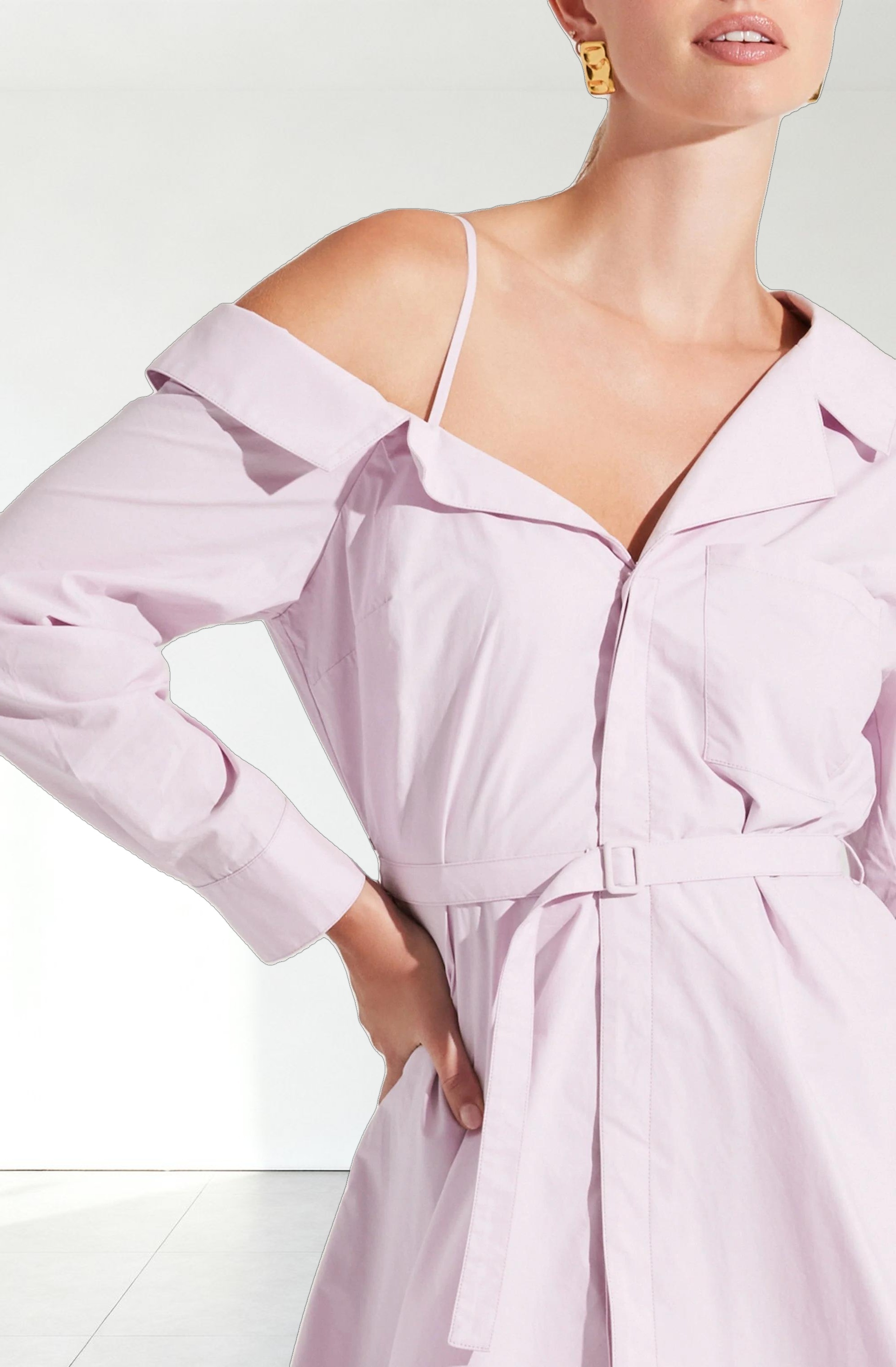Aveni Off Shoulder Mini Shirt Dress
