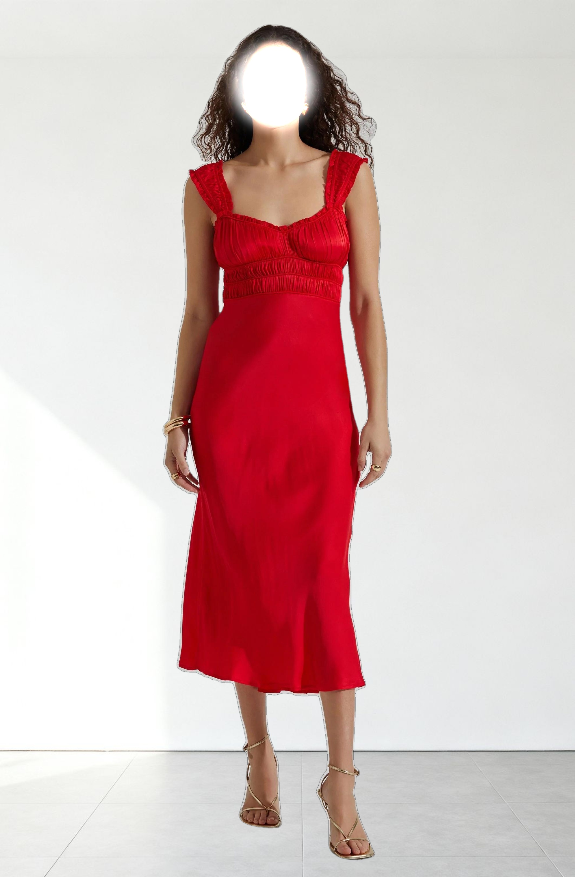 Enola Satin Smocked Midi Dress