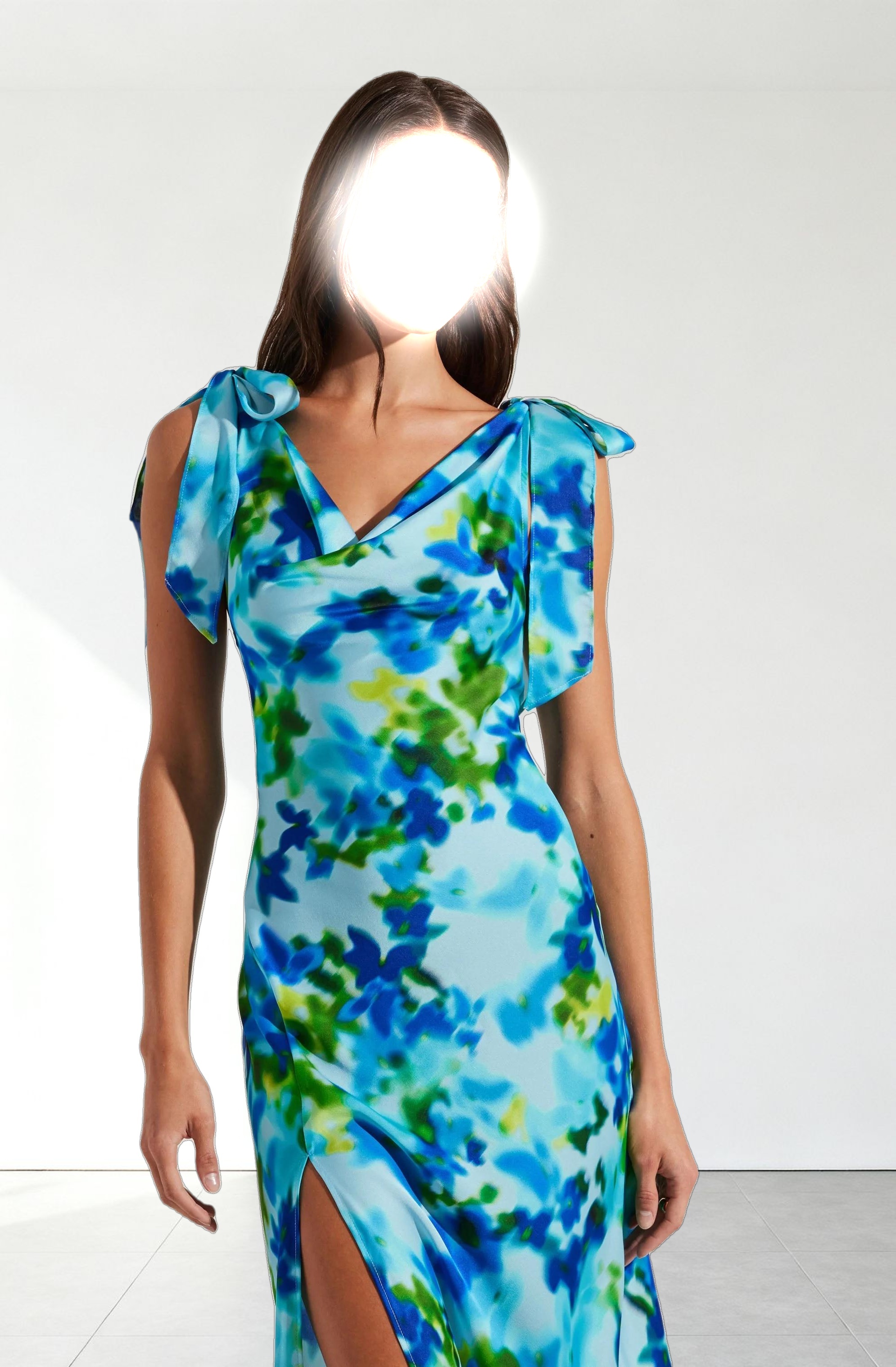 Allexina Satin Cowl Neck Midi Dress