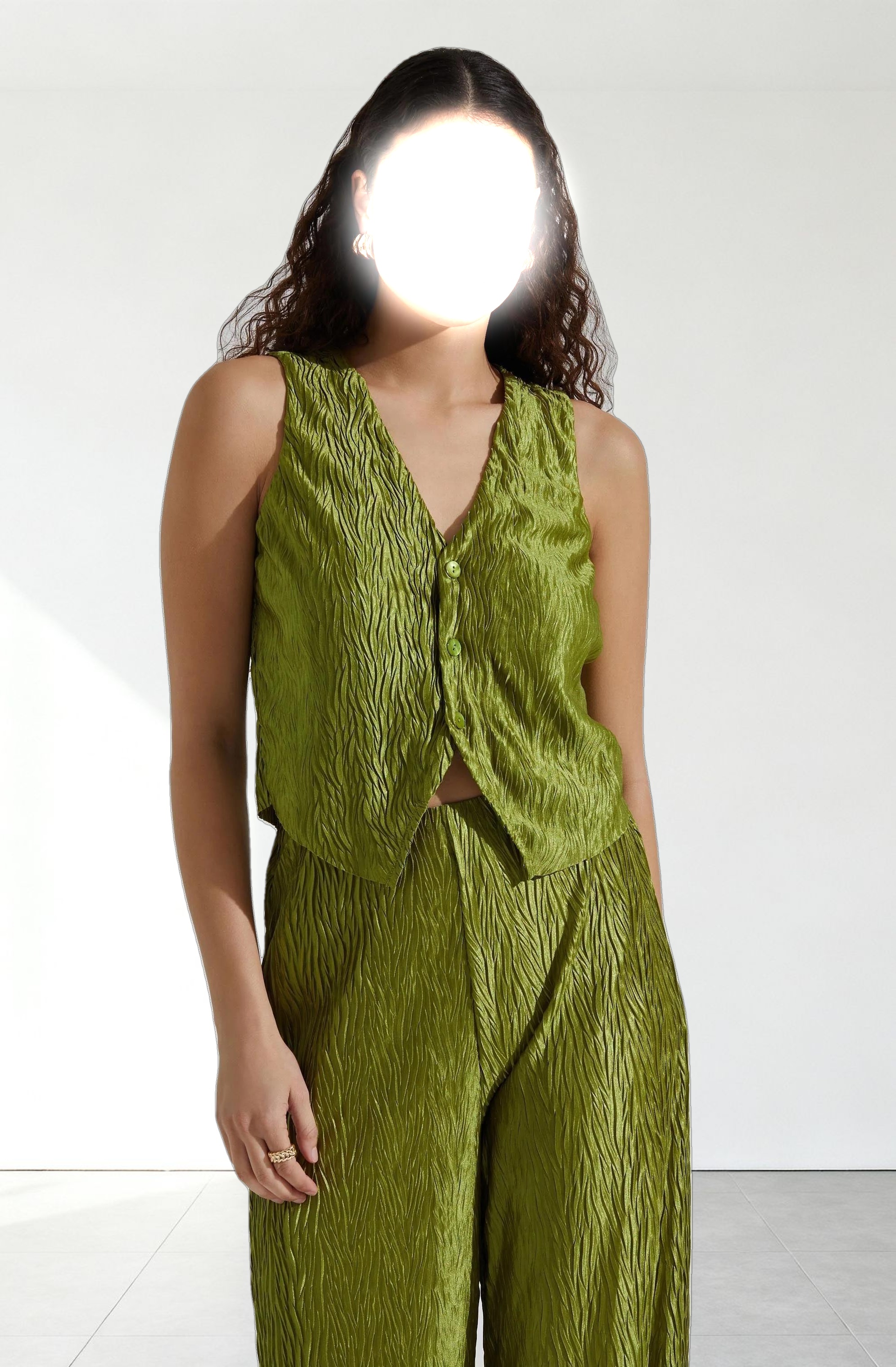 Button Up Plisse Vest