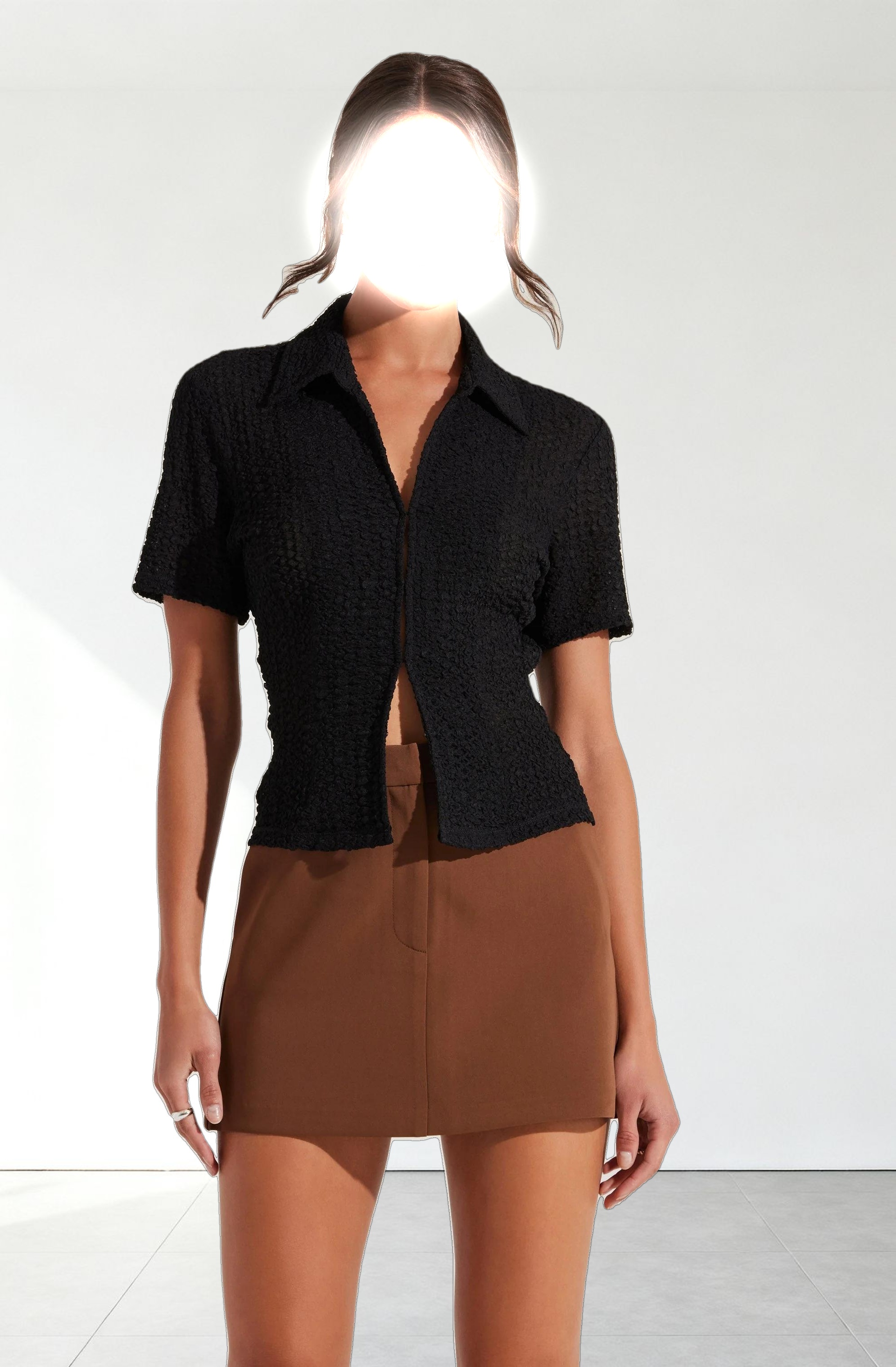 Textured Collared Hook-Closure Top