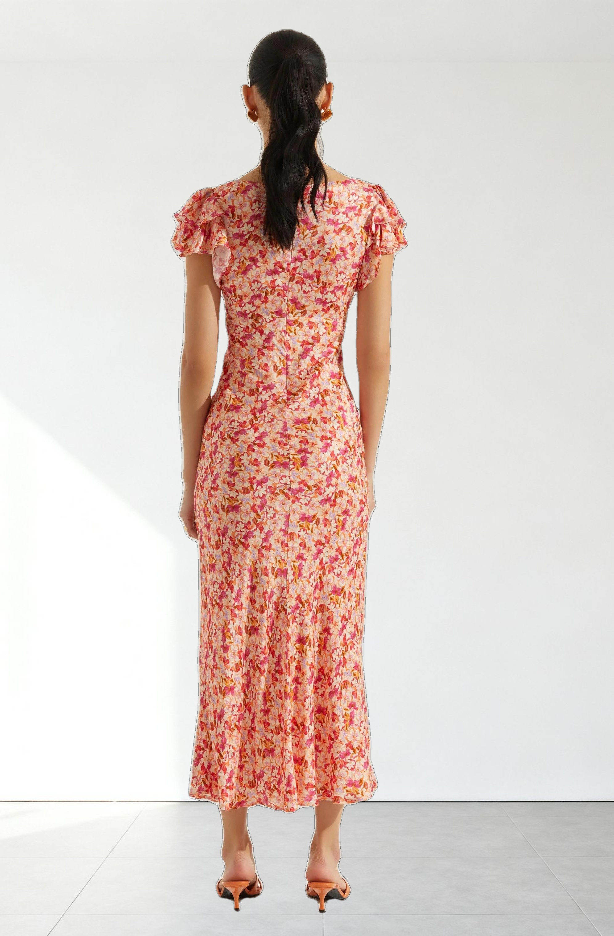 Maisy Floral Flutter Sleeve Midi Dress