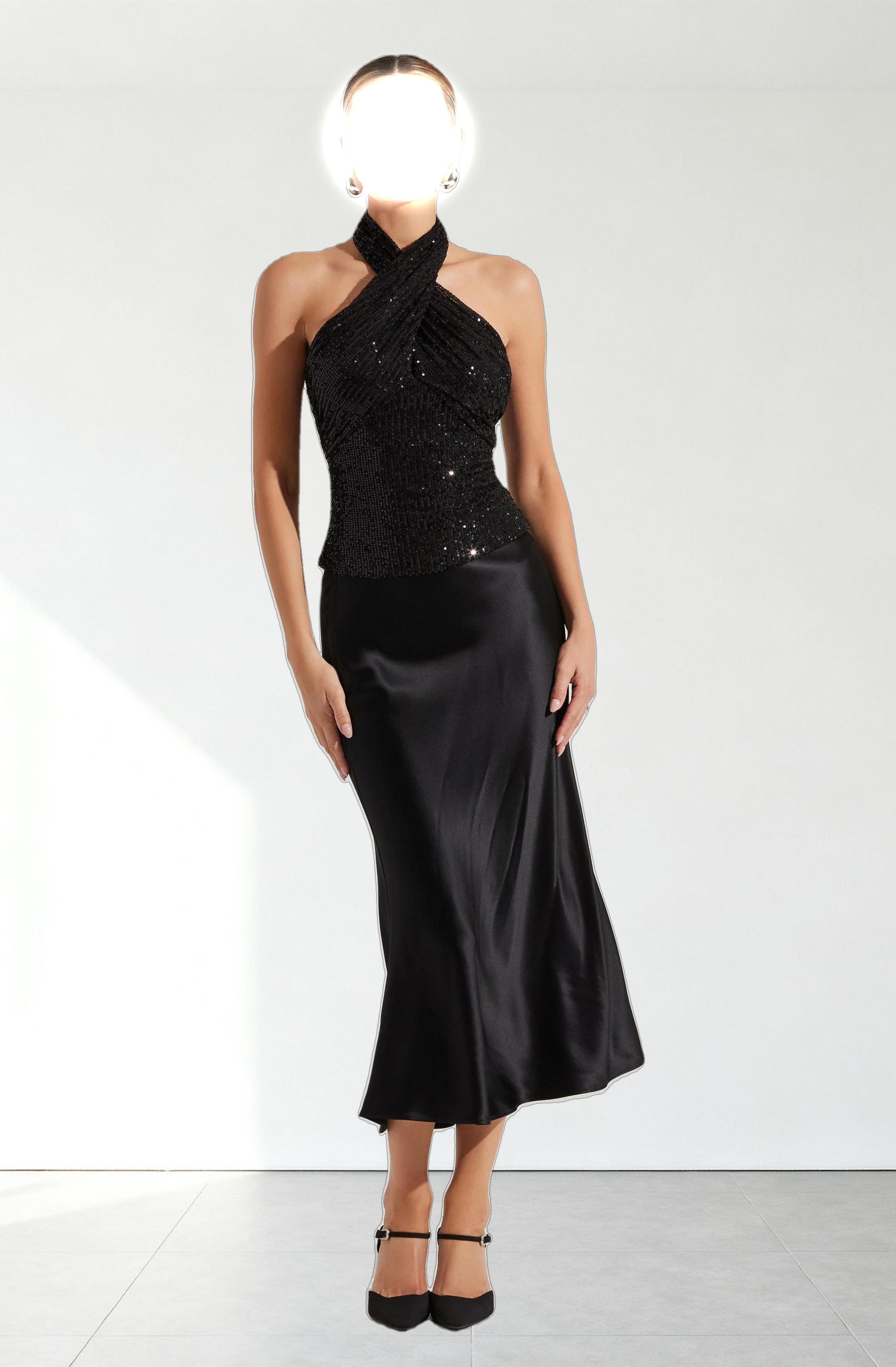 Sequin Crossover Halter Top