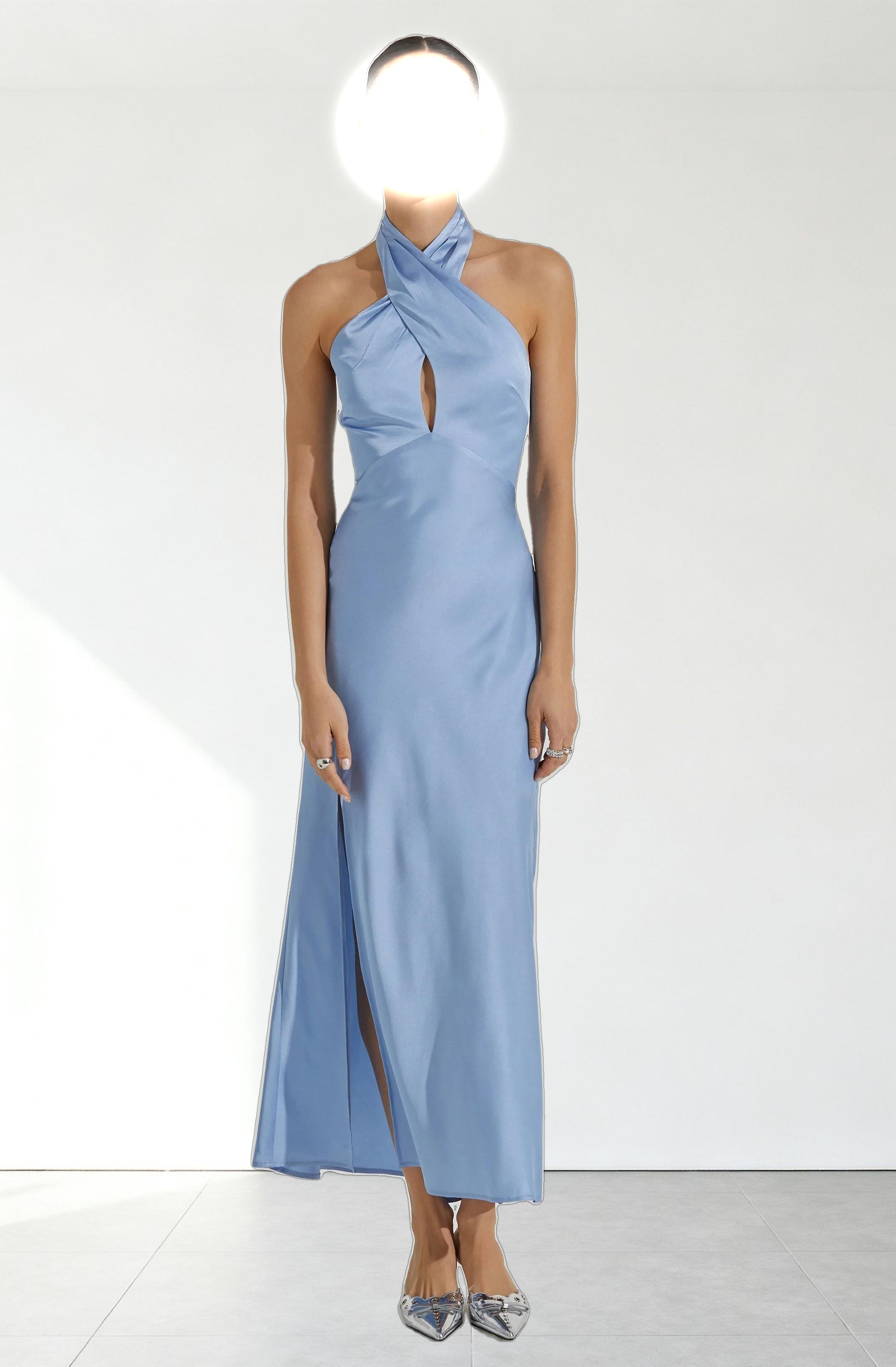 Marissa Satin Halter Neck Midi Dress