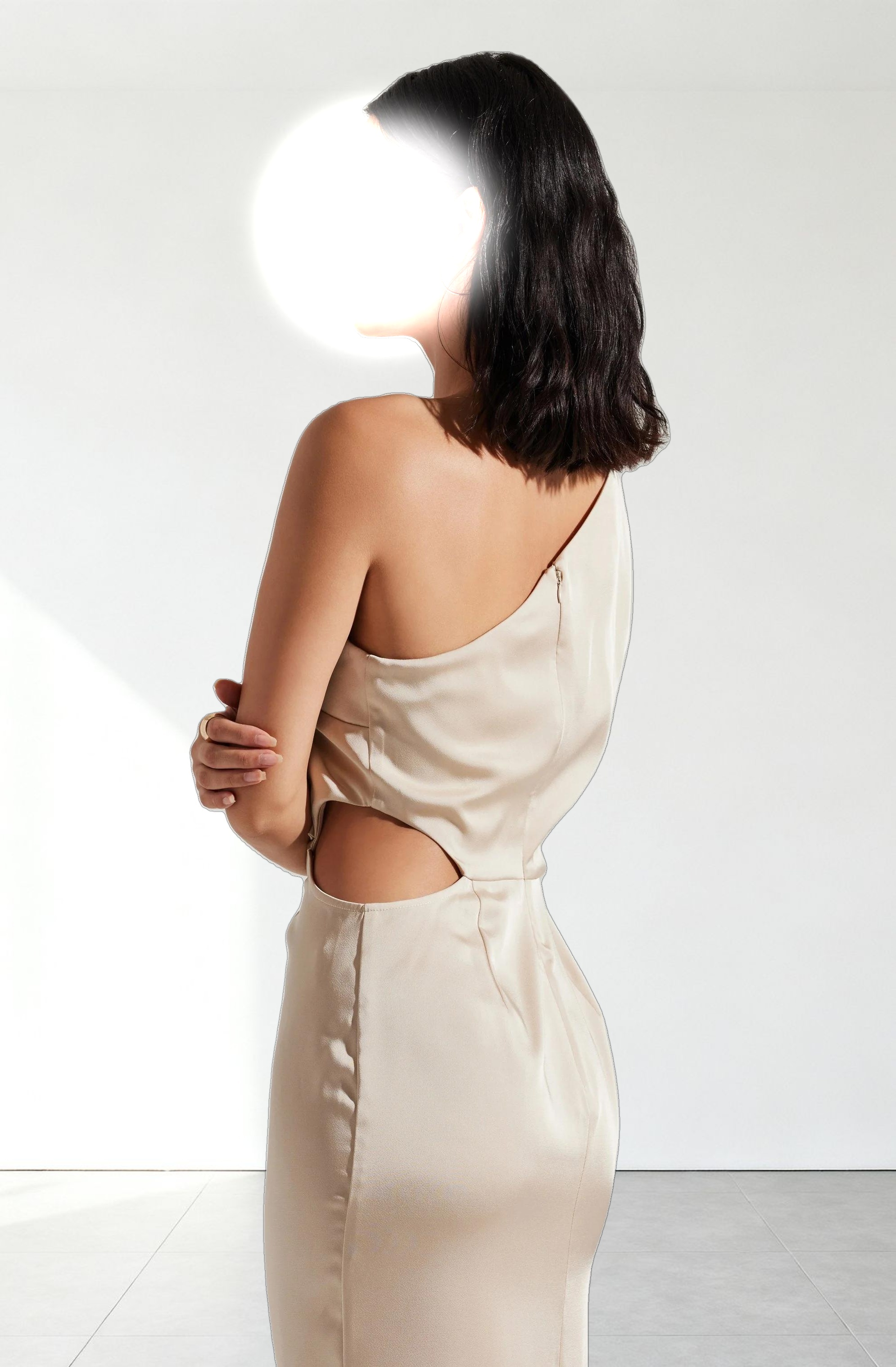 Amari Satin Cutout One Shoulder Maxi Dress