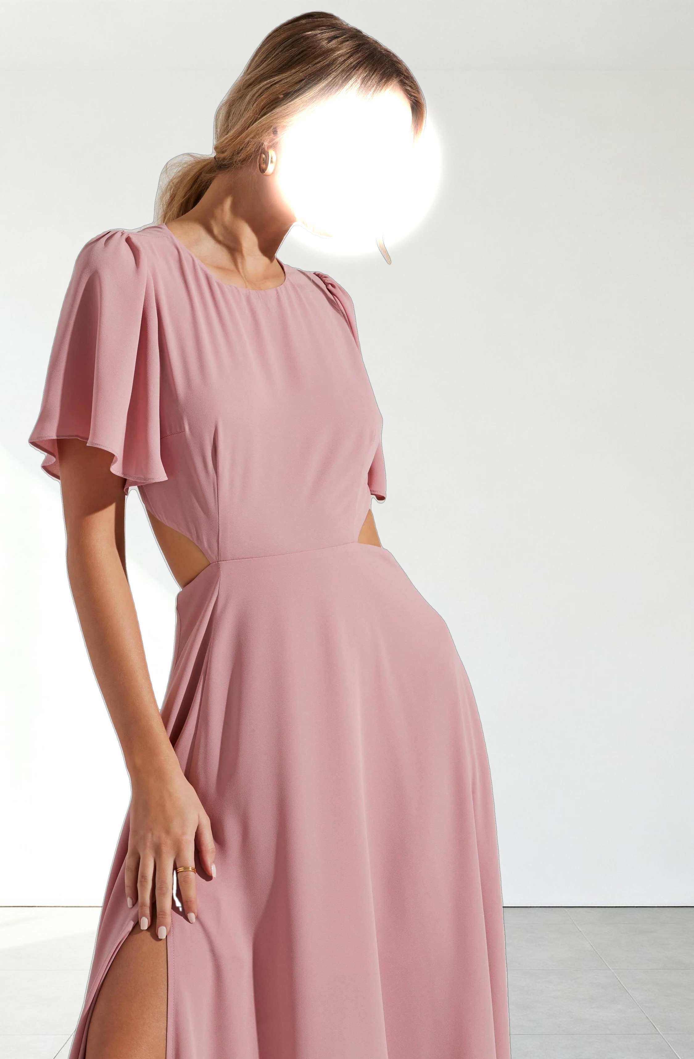 Katrina Flutter Sleeve Back Cutout Maxi Dress