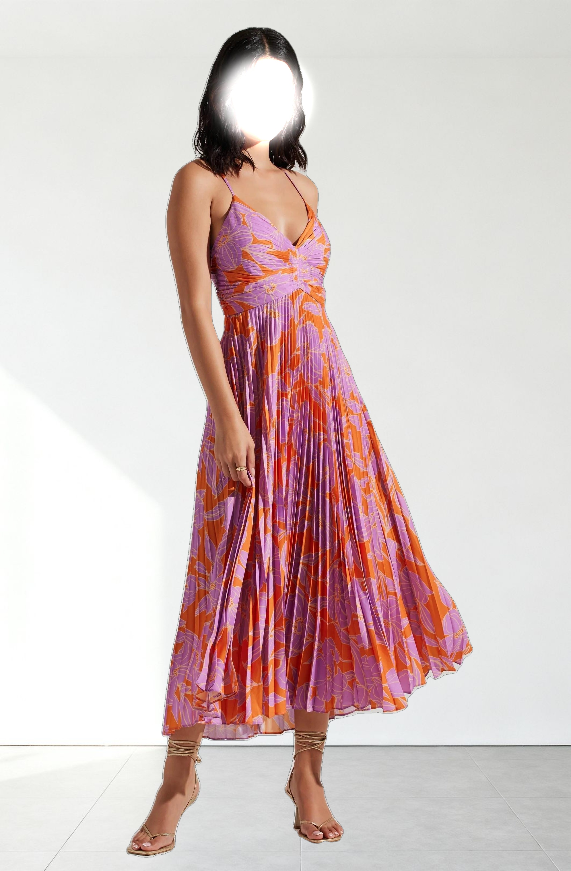 Blythe Floral Plisse Midi Dress