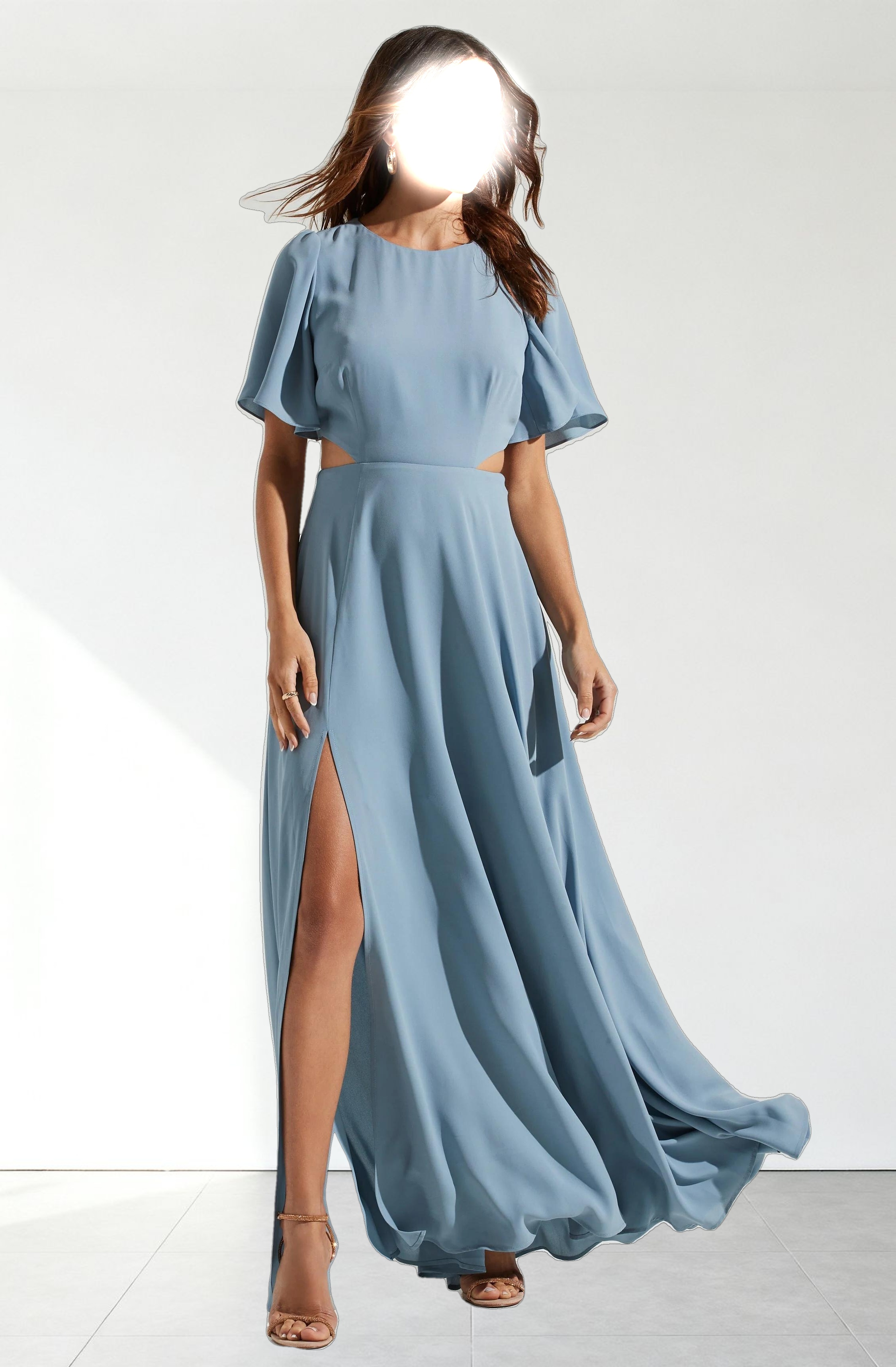 Katrina Flutter Sleeve Back Cutout Maxi Dress