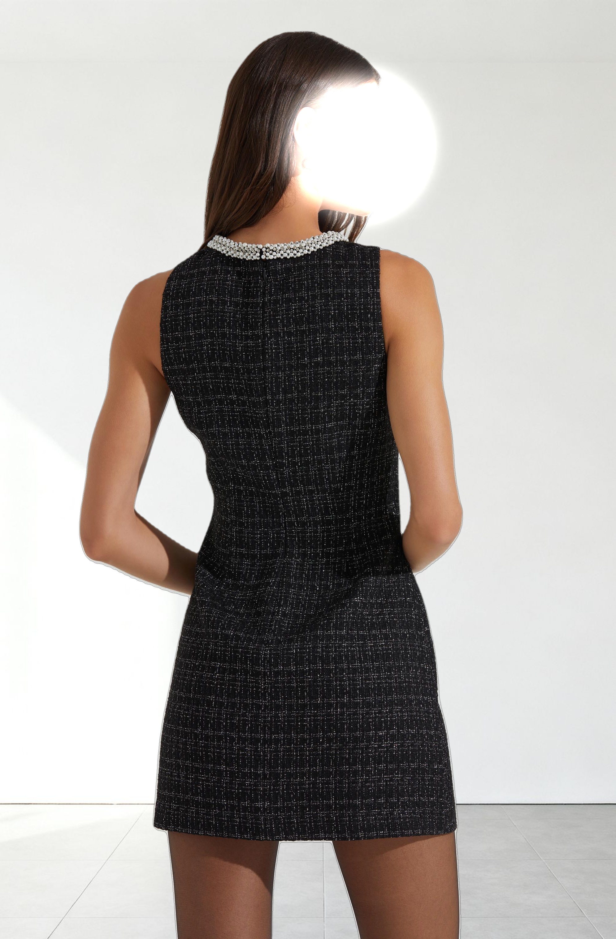 Althea Tweed Pearl Collar Mini Dress