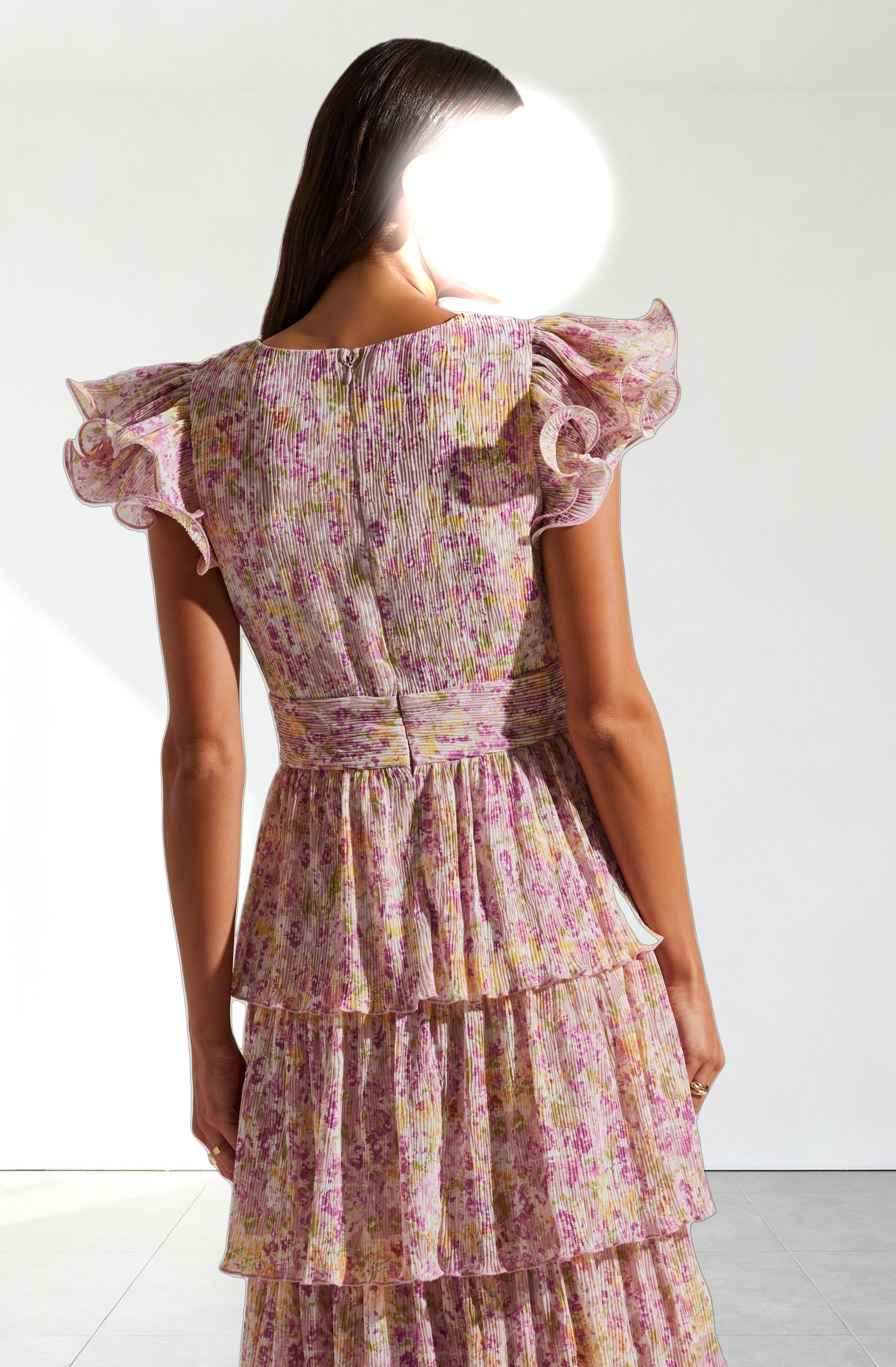 Emporia Floral Pleated Tiered Midi Dress