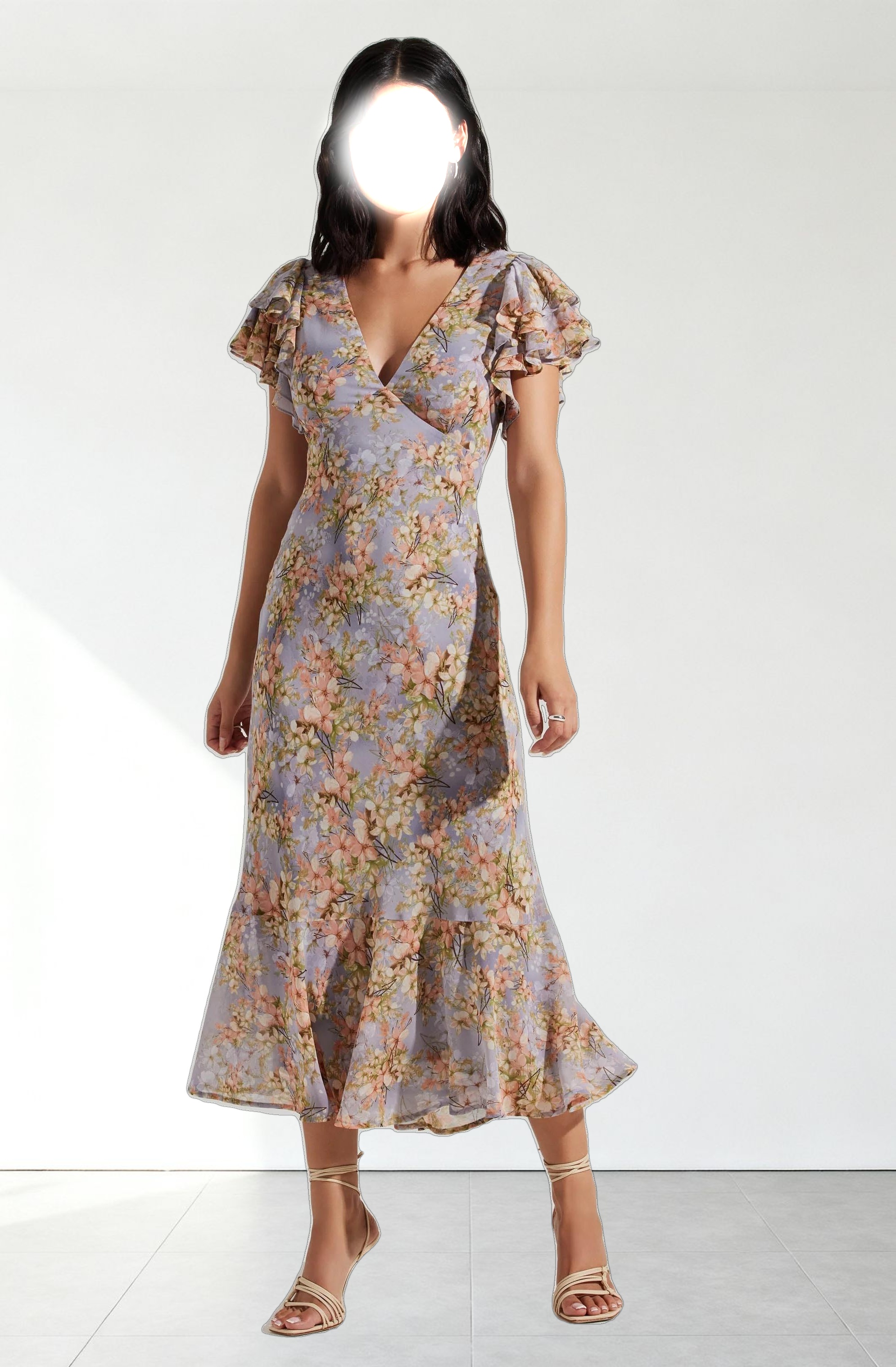 Celestine Floral Flutter Sleeve Midi Dress