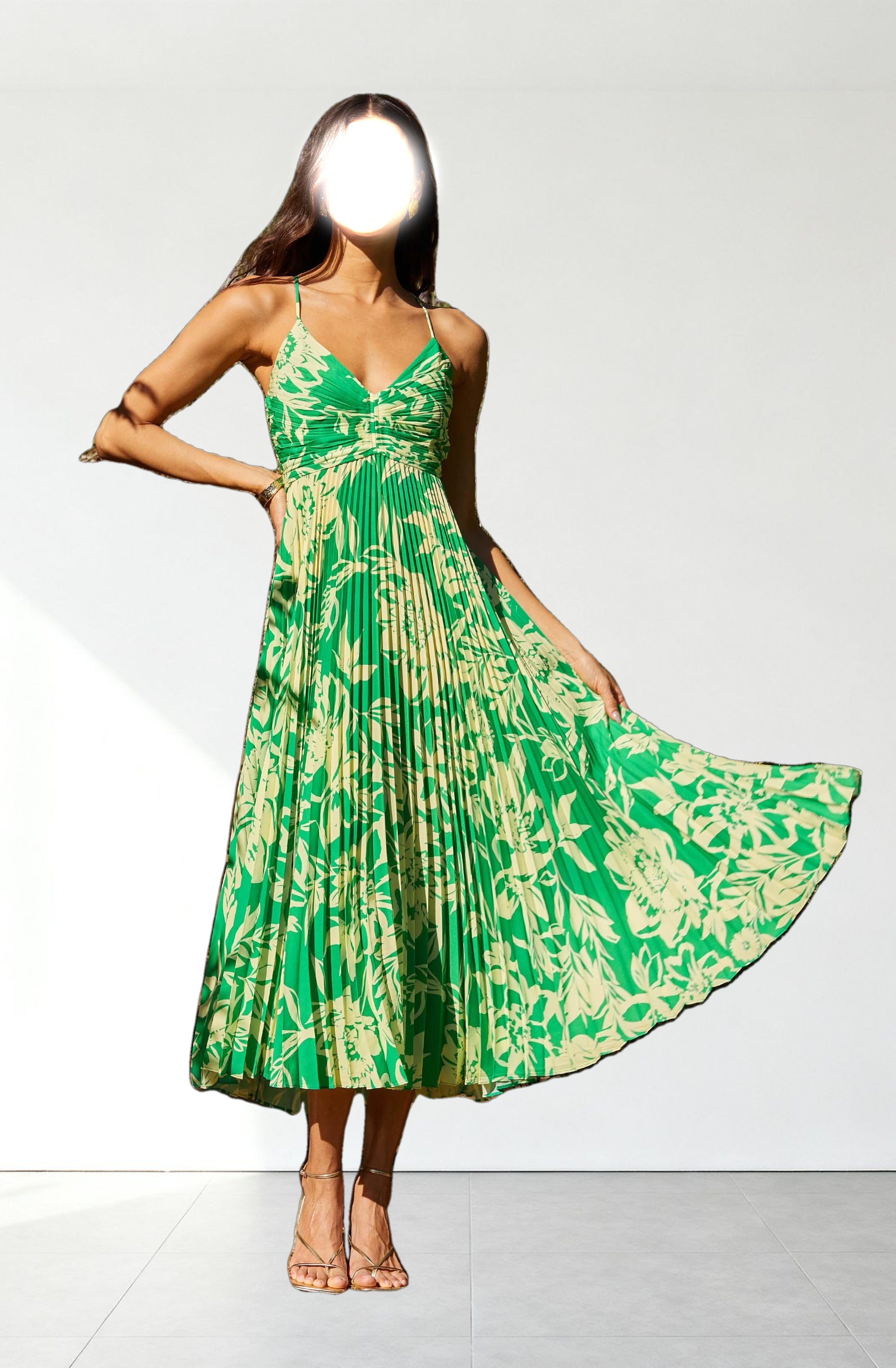 Blythe Floral Plisse Midi Dress