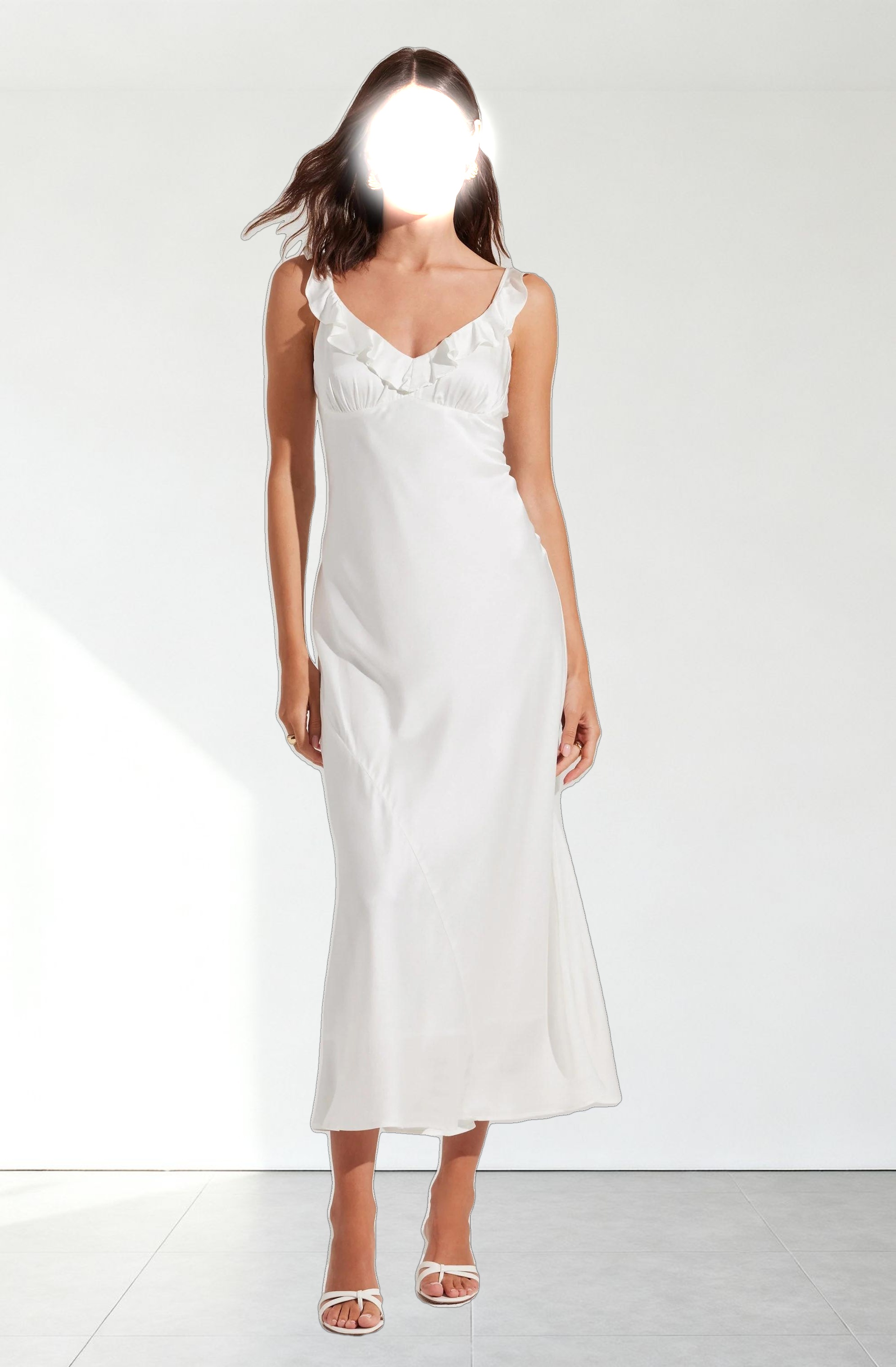 Zoie Satin Ruffle Midi Dress