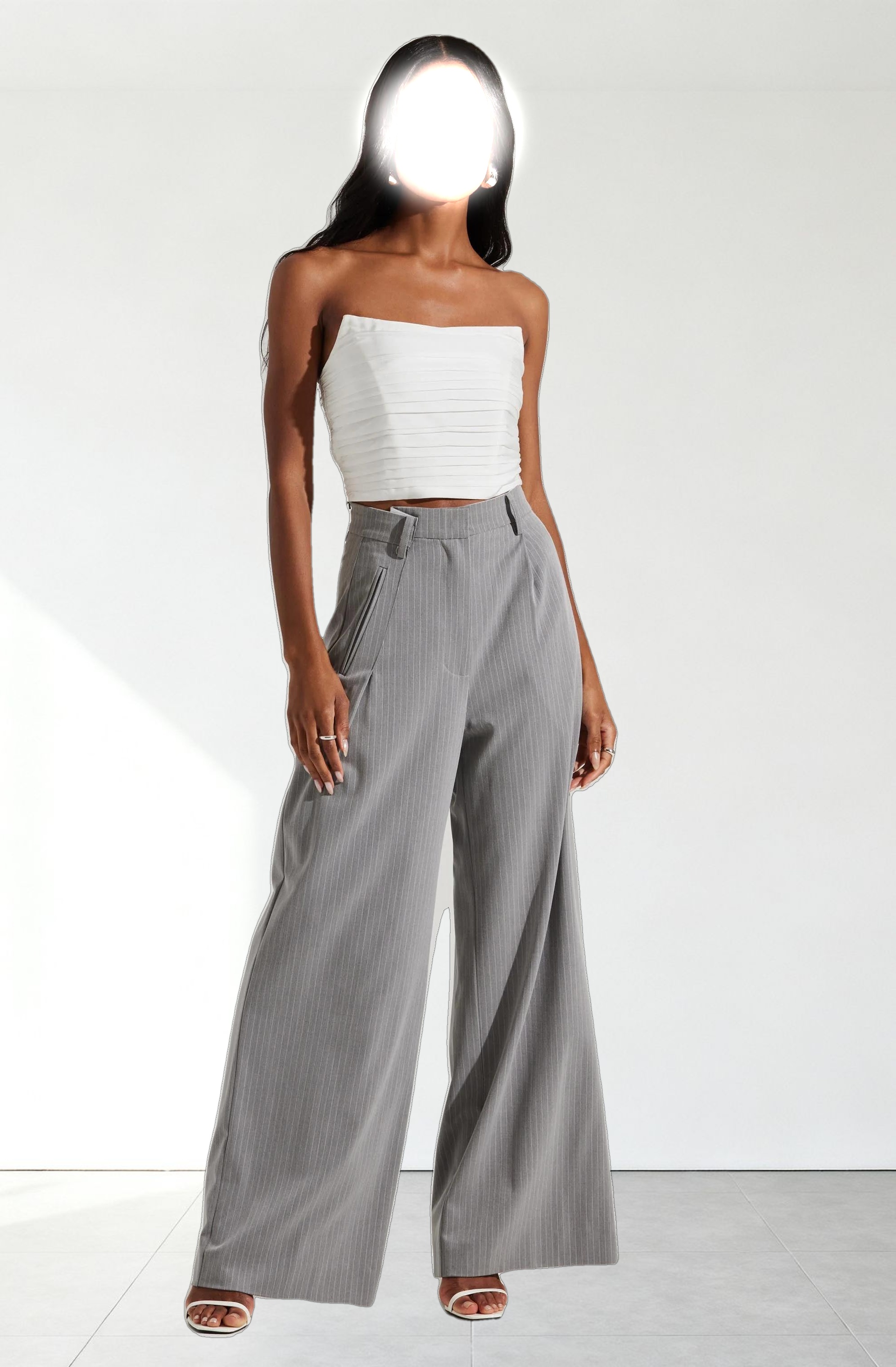 Dawson Pinstripe Asymmetric Wide Leg Pants