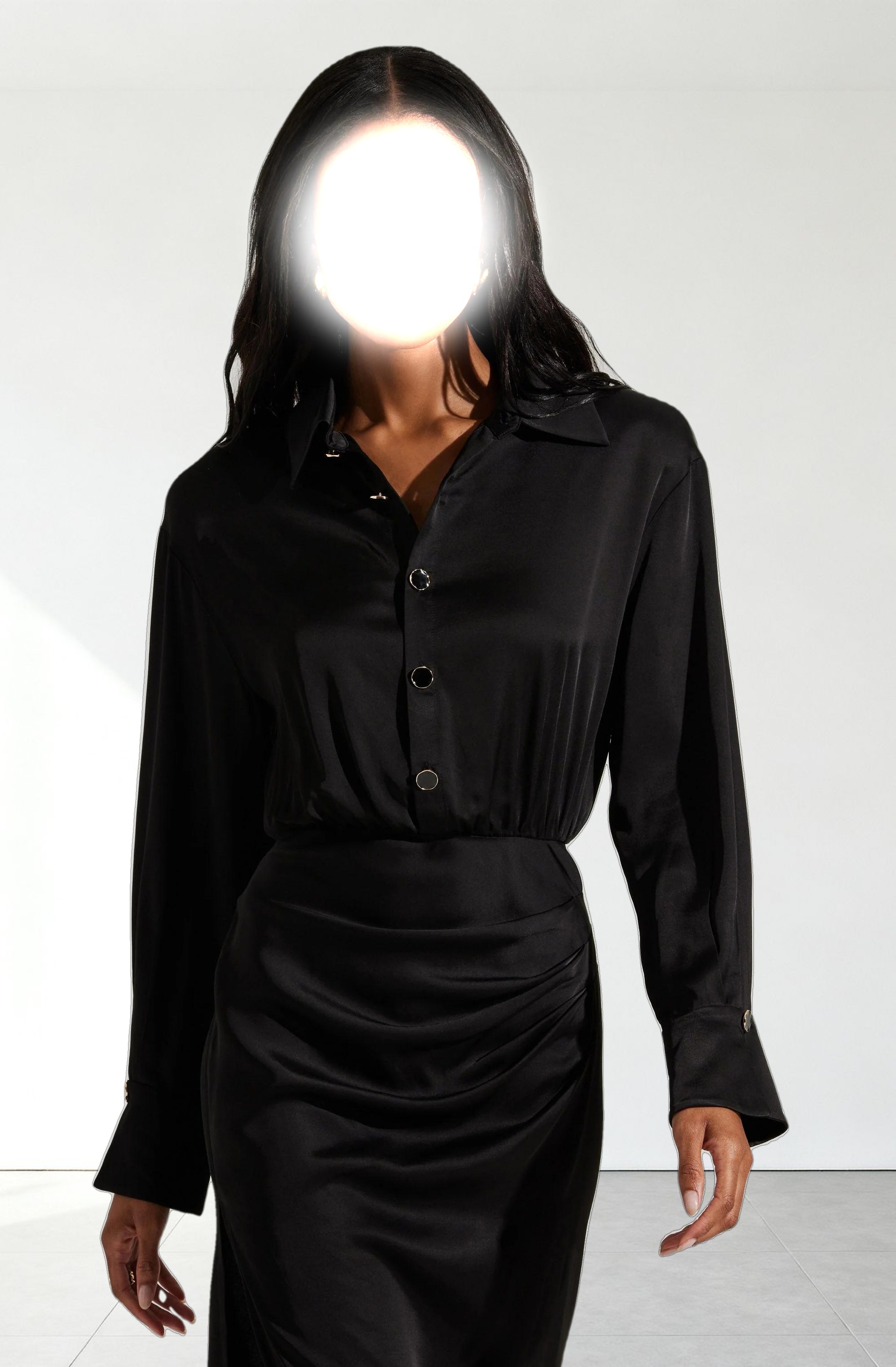 Elizabello Satin Midi Shirt Dress