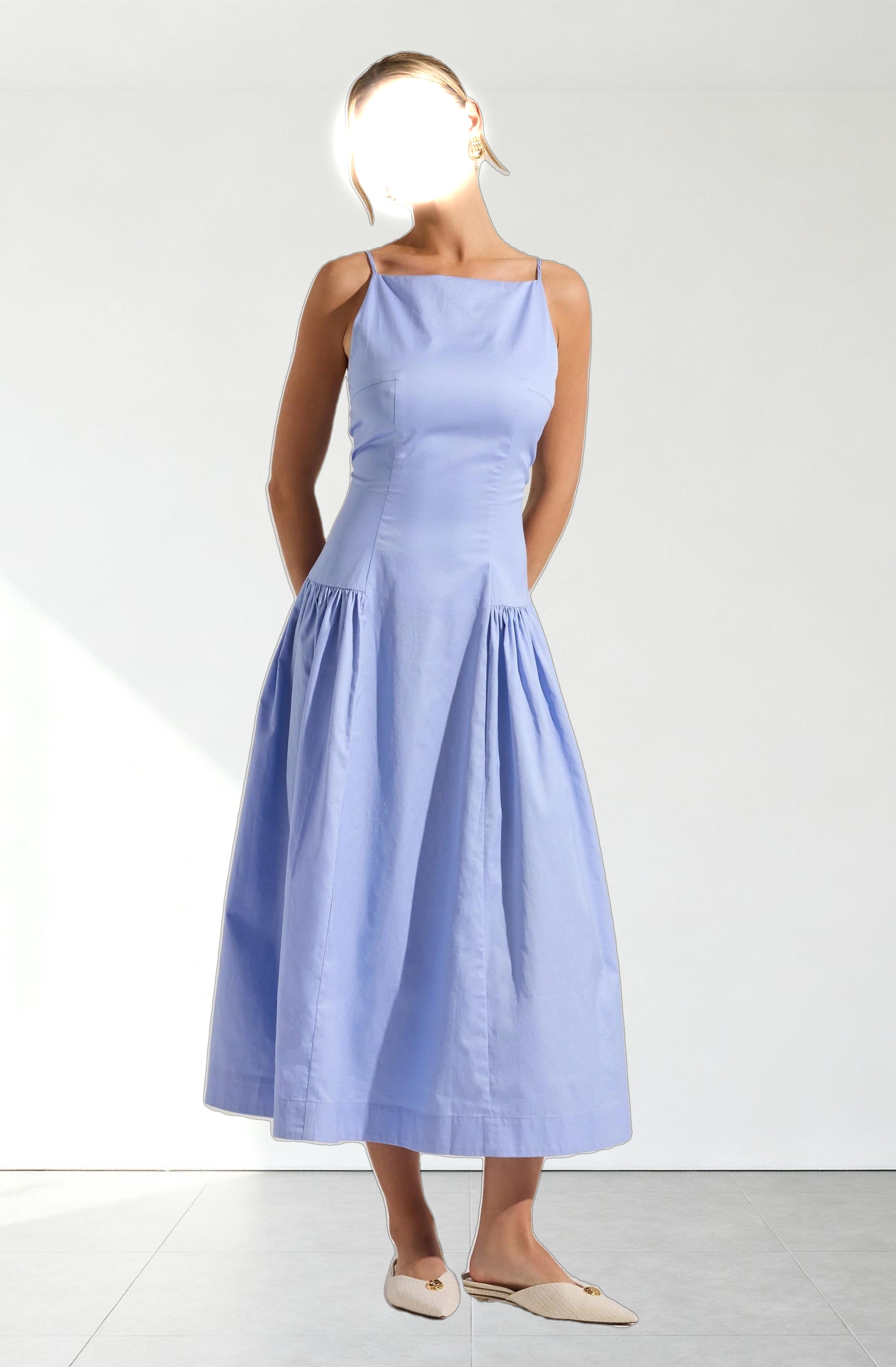 High Square Neck Midi Dress