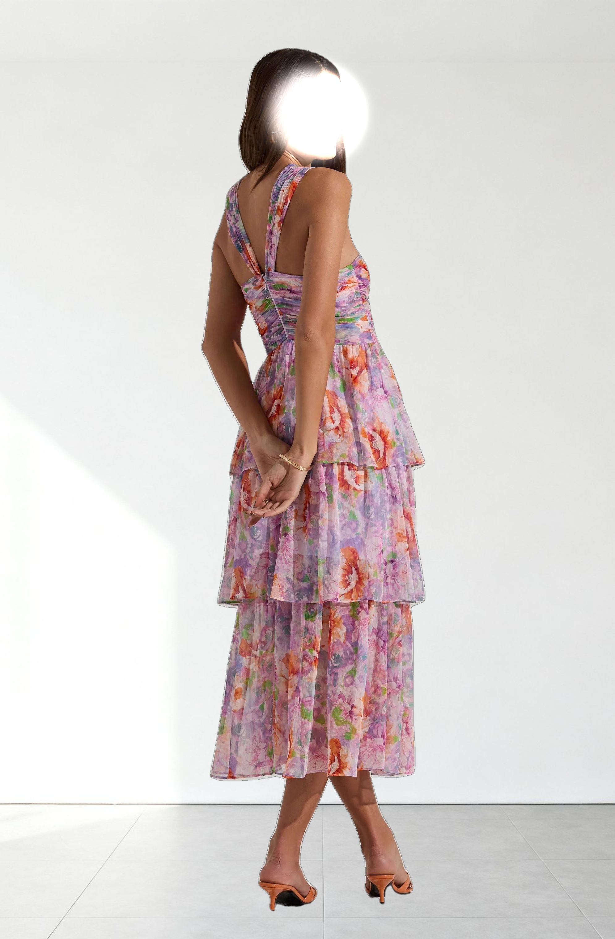Tiered Floral Cutout Midi Dress