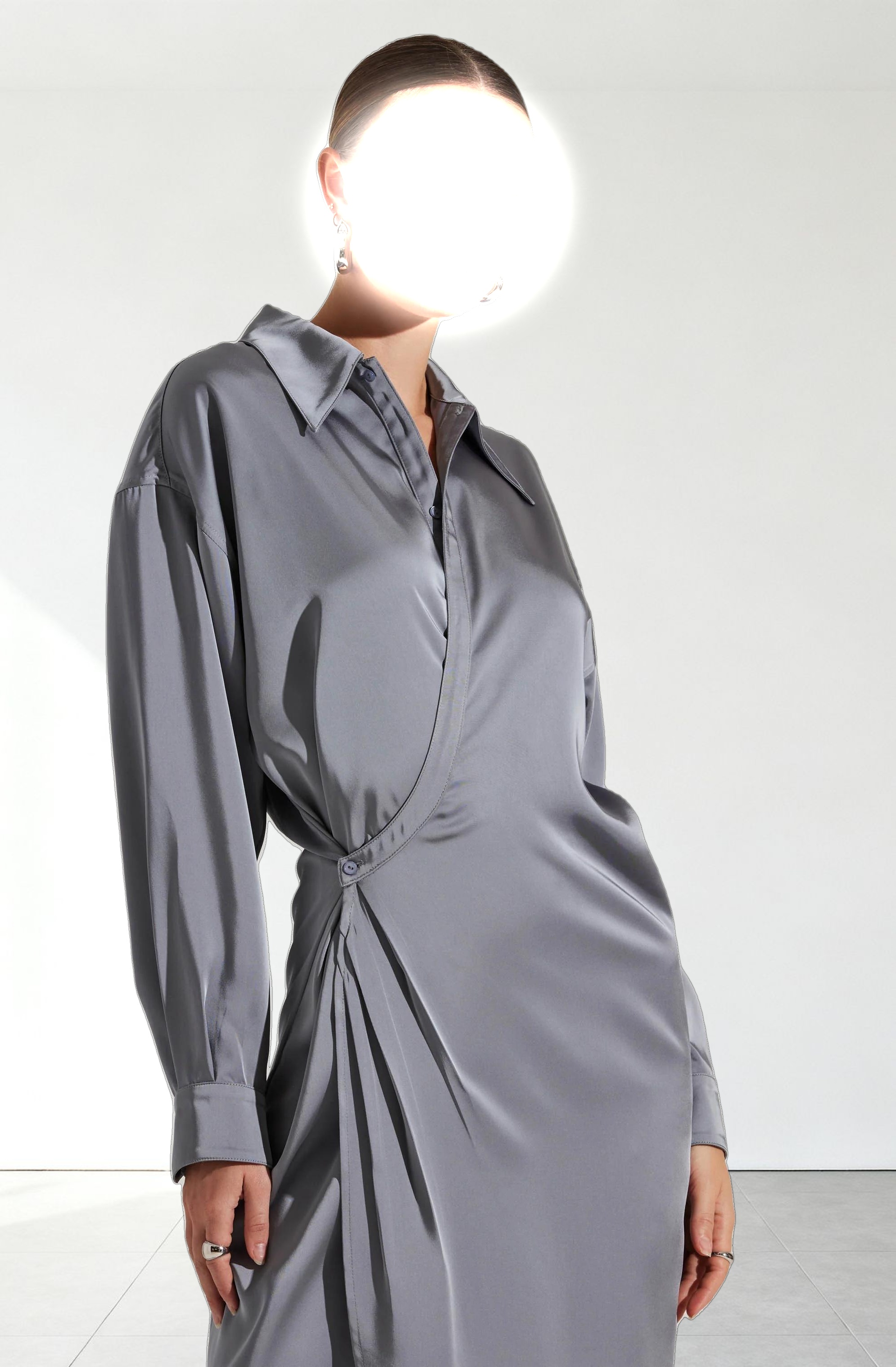Ira Satin Wrap Shirt Dress