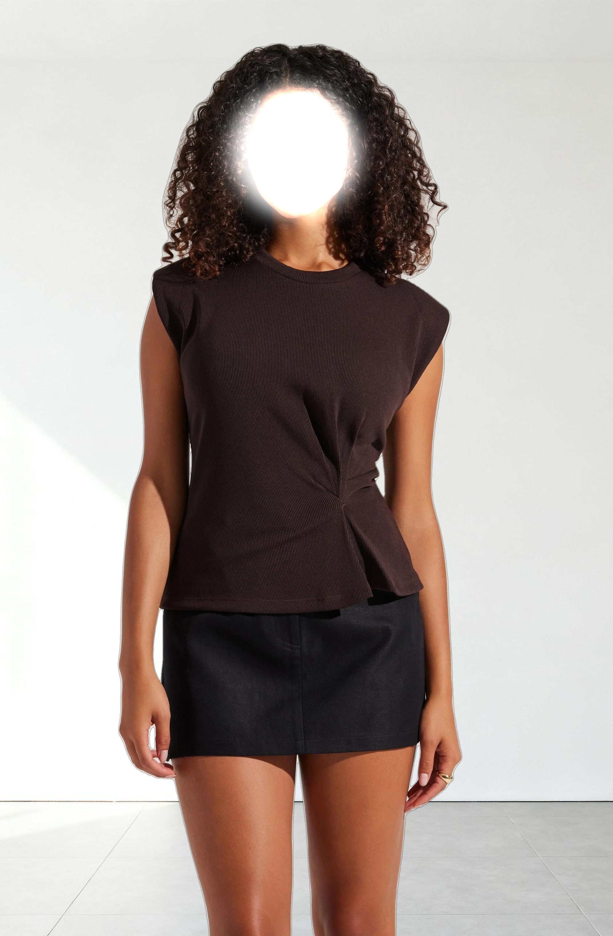 Cinched Waist Ribbed Knit Top