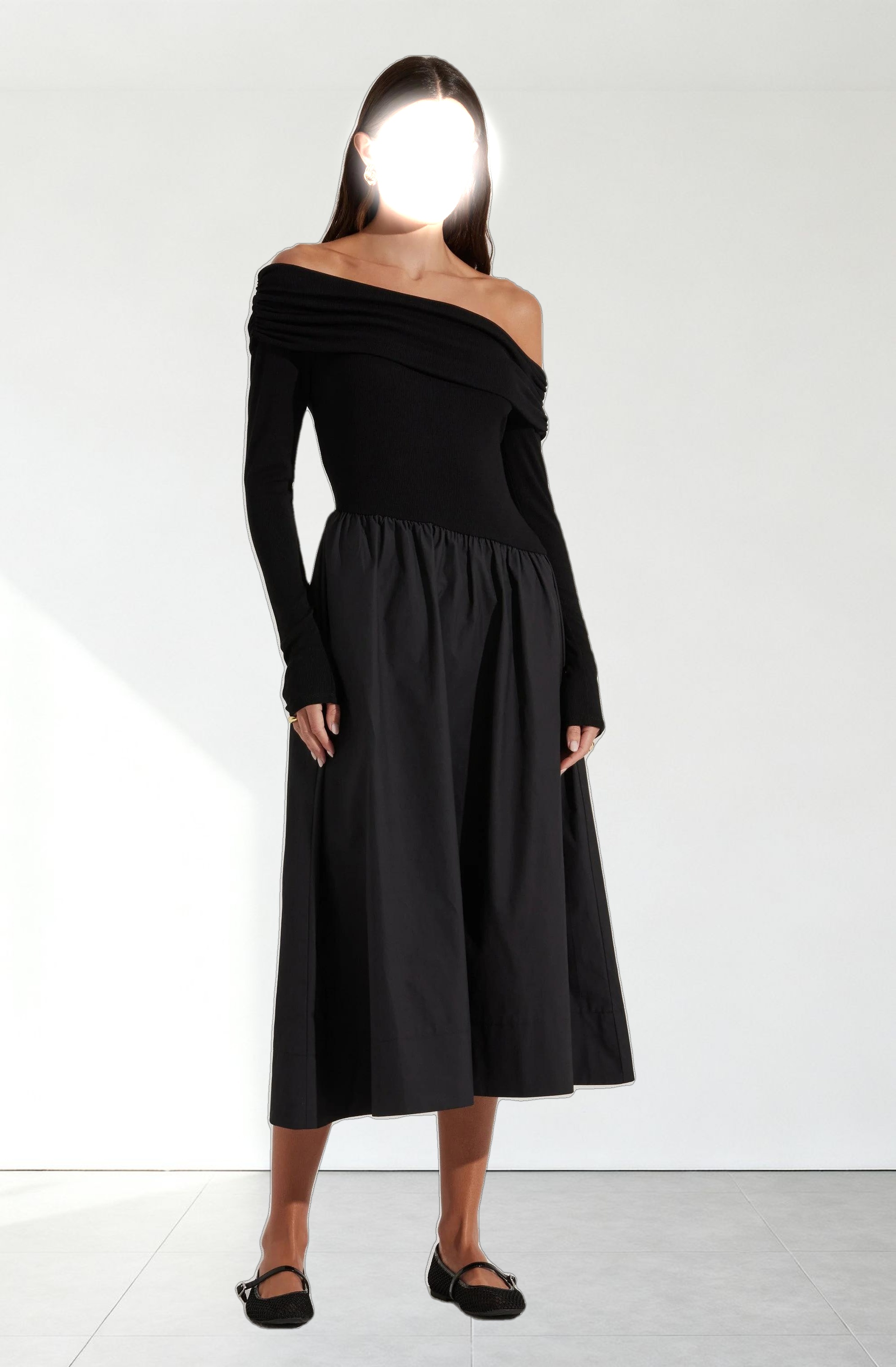 Mixed Media Off Shoulder Dress