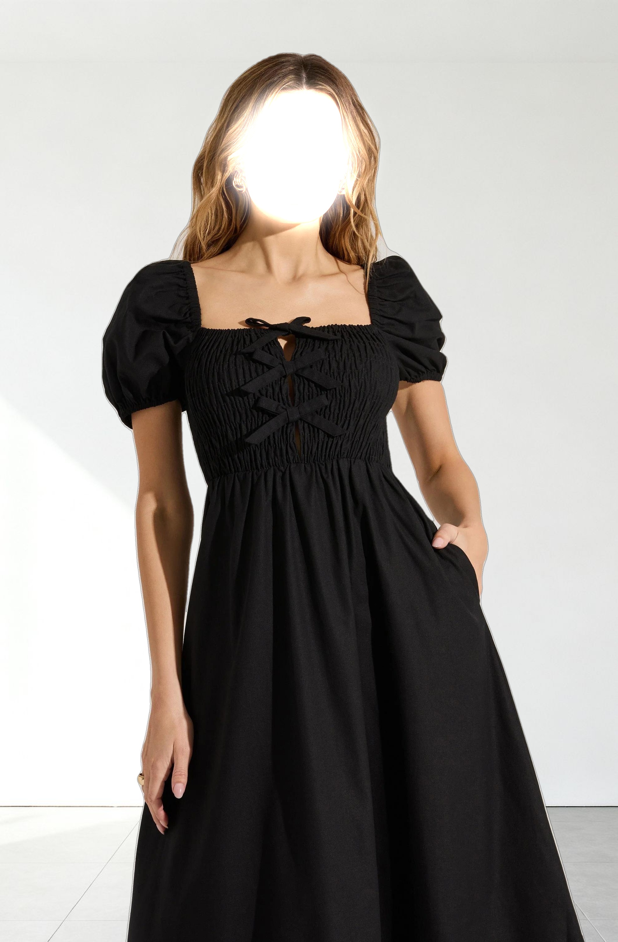 Smocked Bow Midi Dress