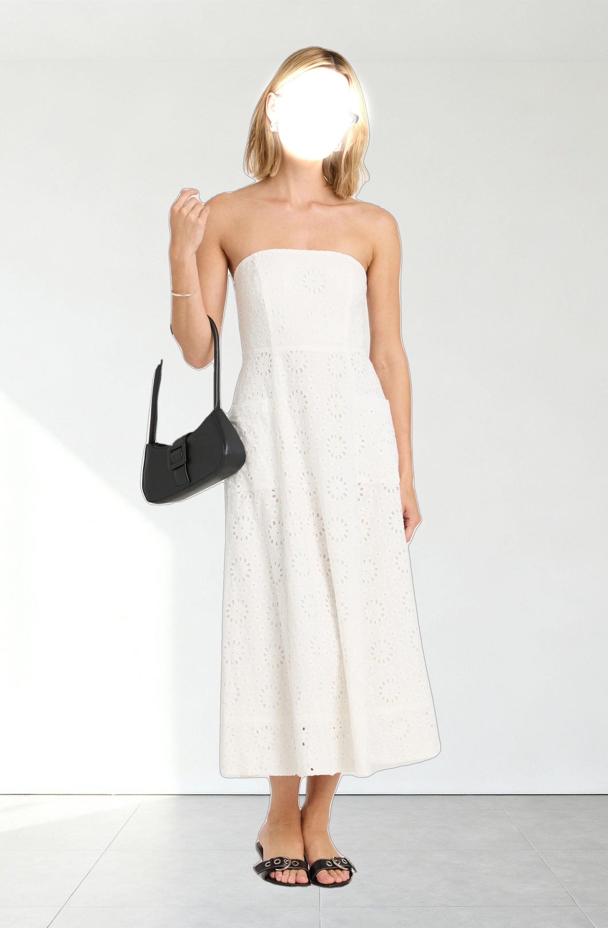 Eyelet Strapless Midi Dress