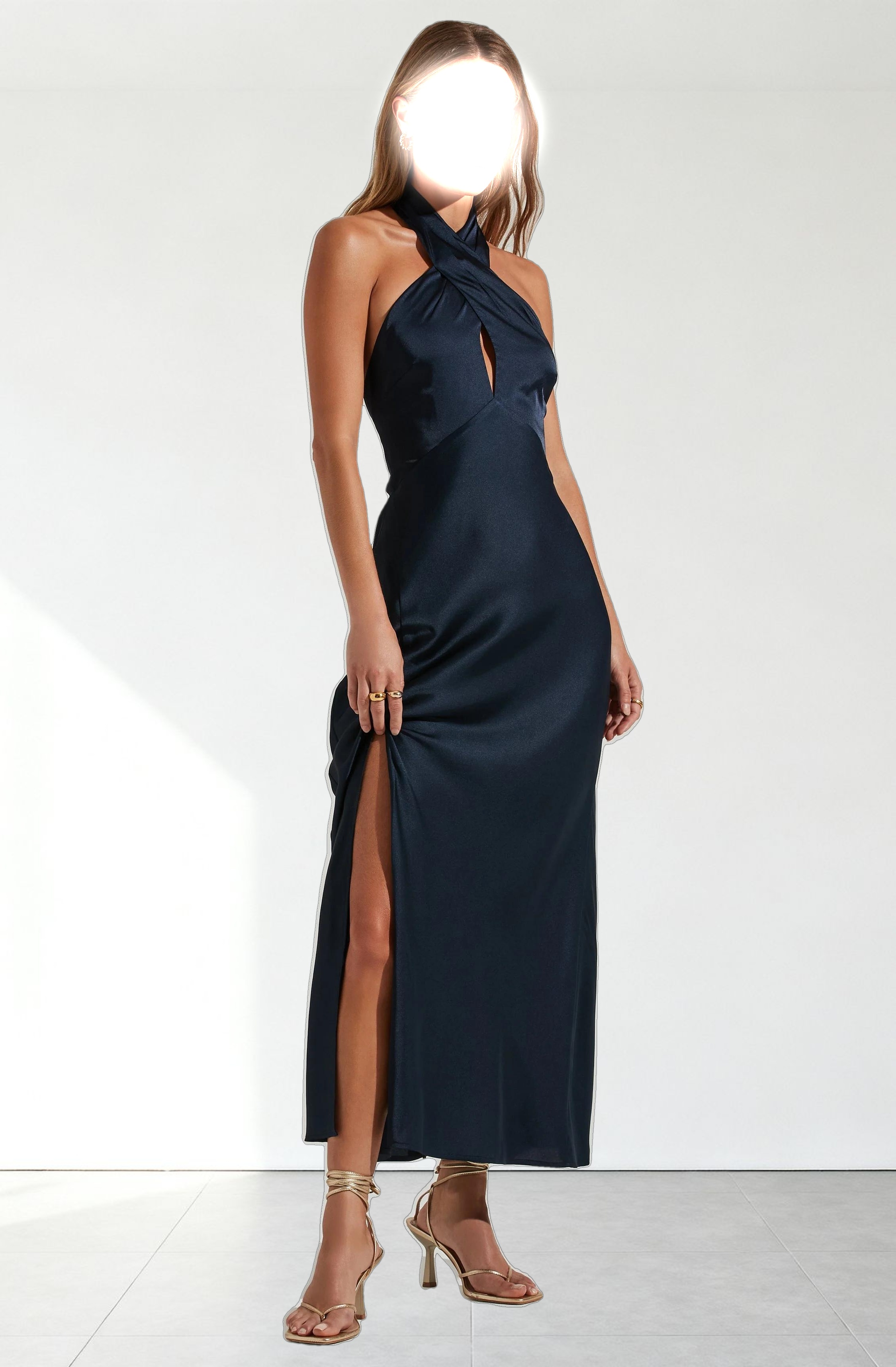 Marissa Satin Halter Neck Midi Dress