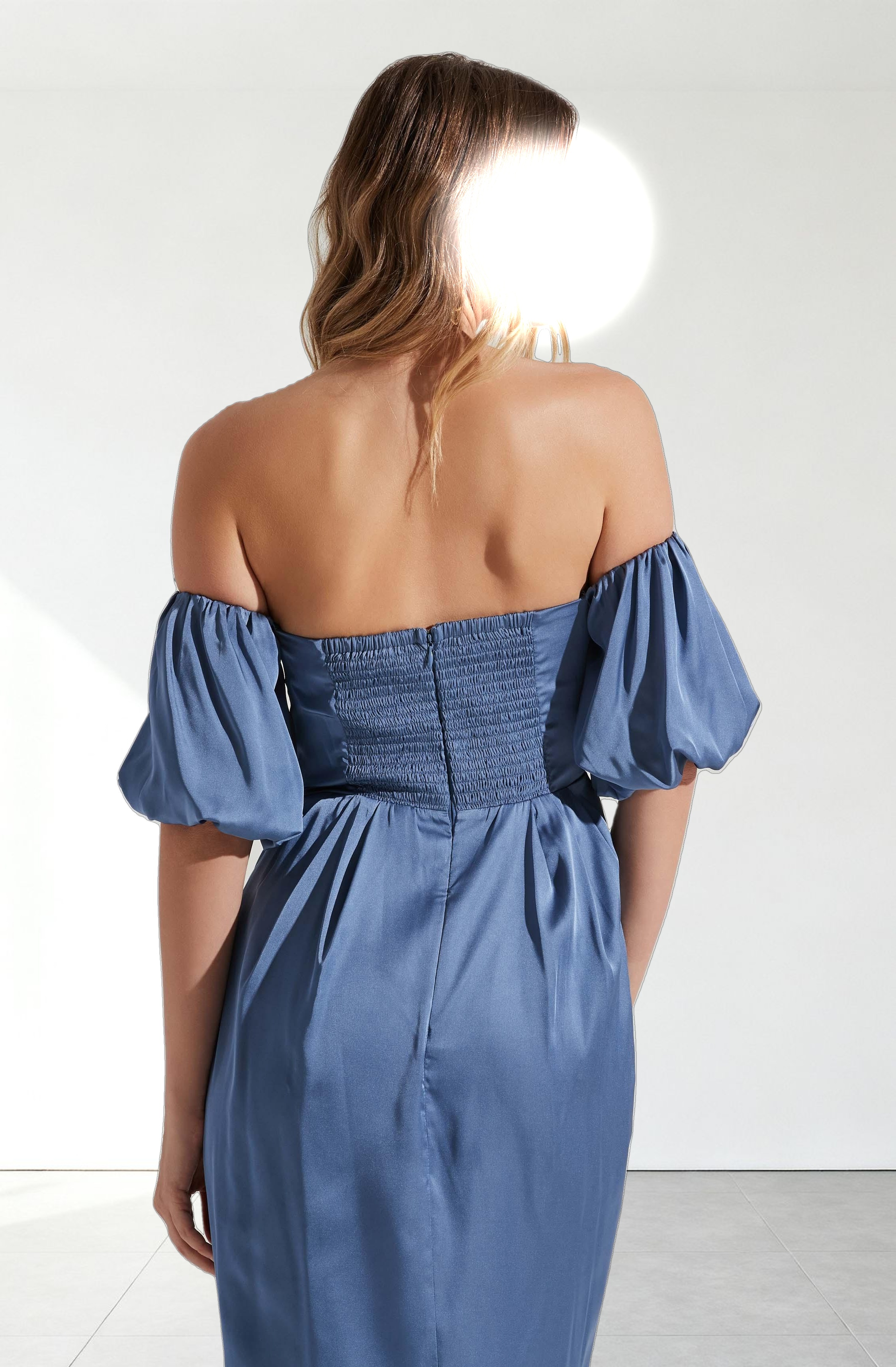 Zurina Off Shoulder Puff Sleeve Midi Dress