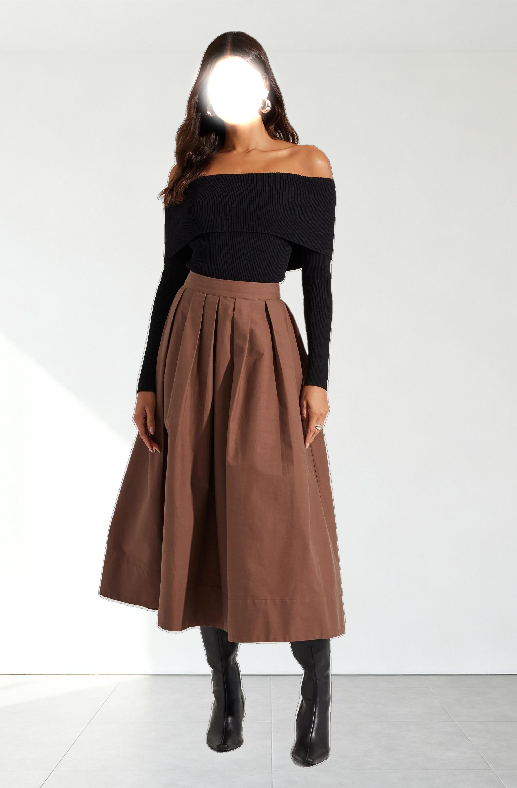 Full Flared Poplin Midi Skirt