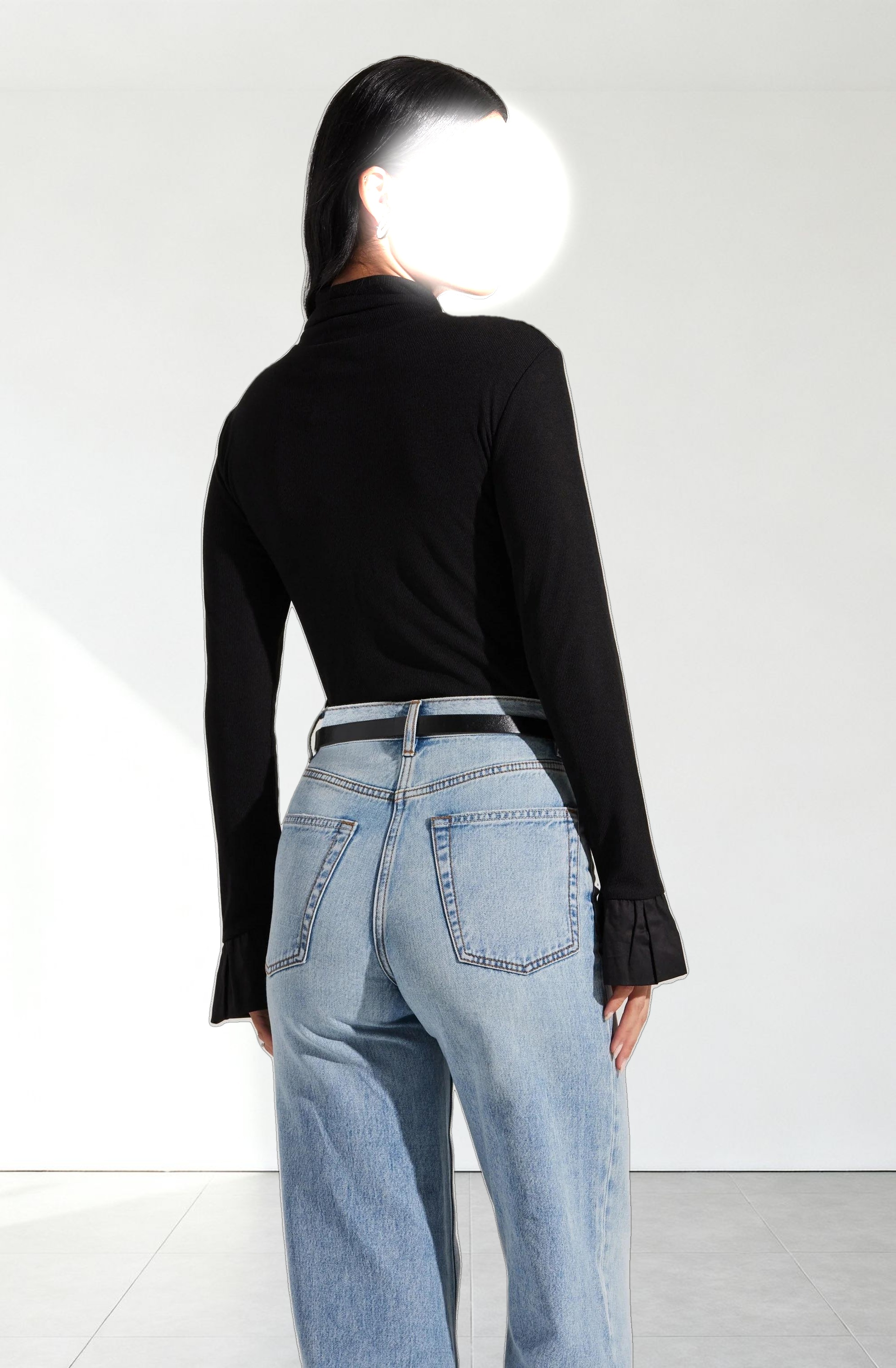 Flare Sleeve Ribbed Turtleneck