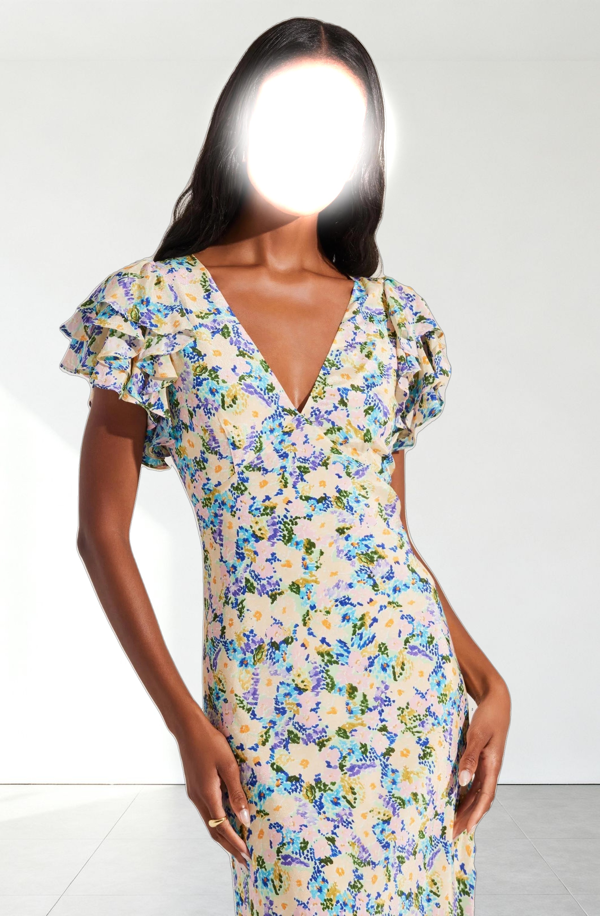 Celestine Floral Flutter Sleeve Midi Dress