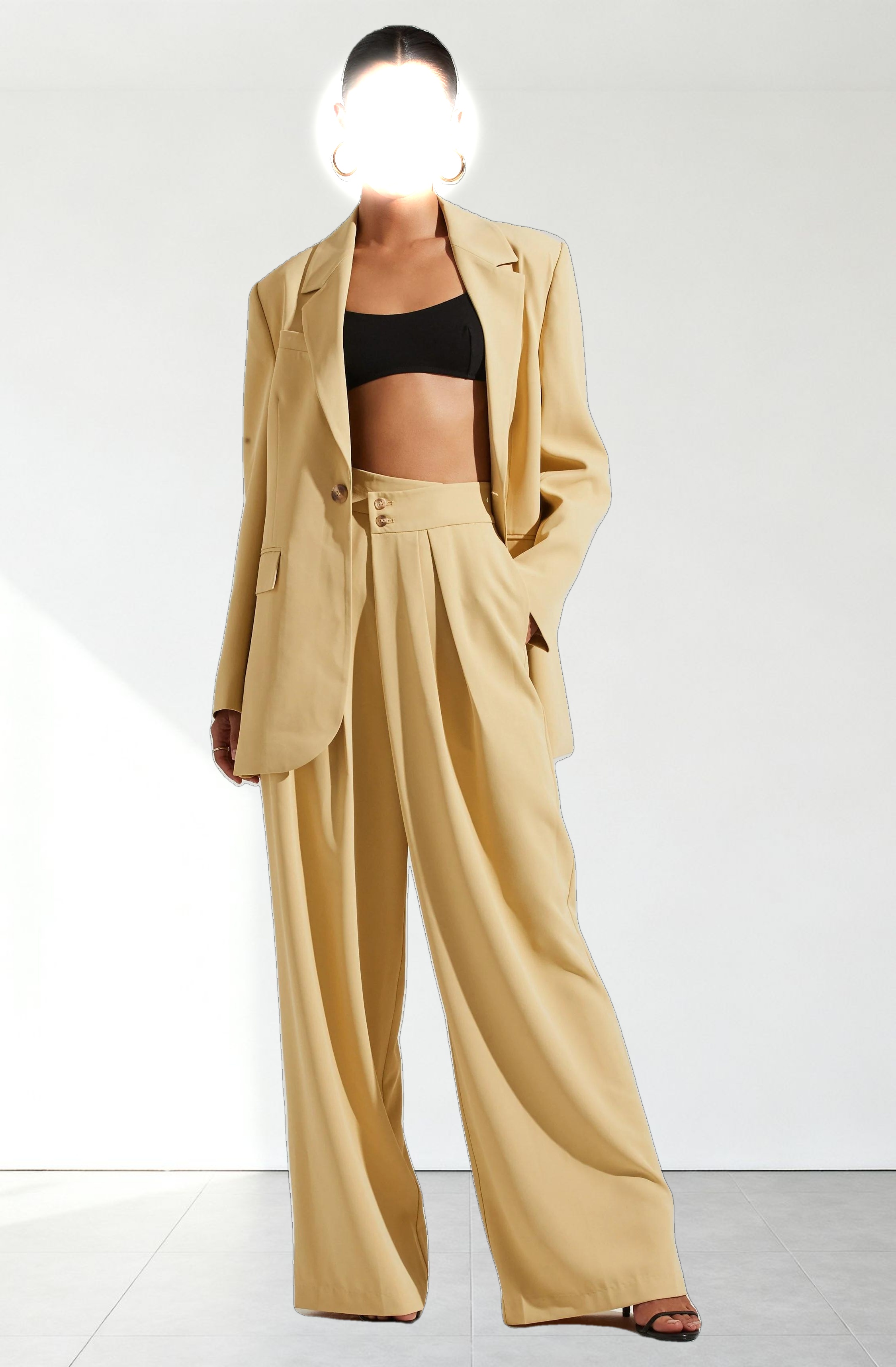 Boyfriend Criss Cross Pleated Wide Leg Pants