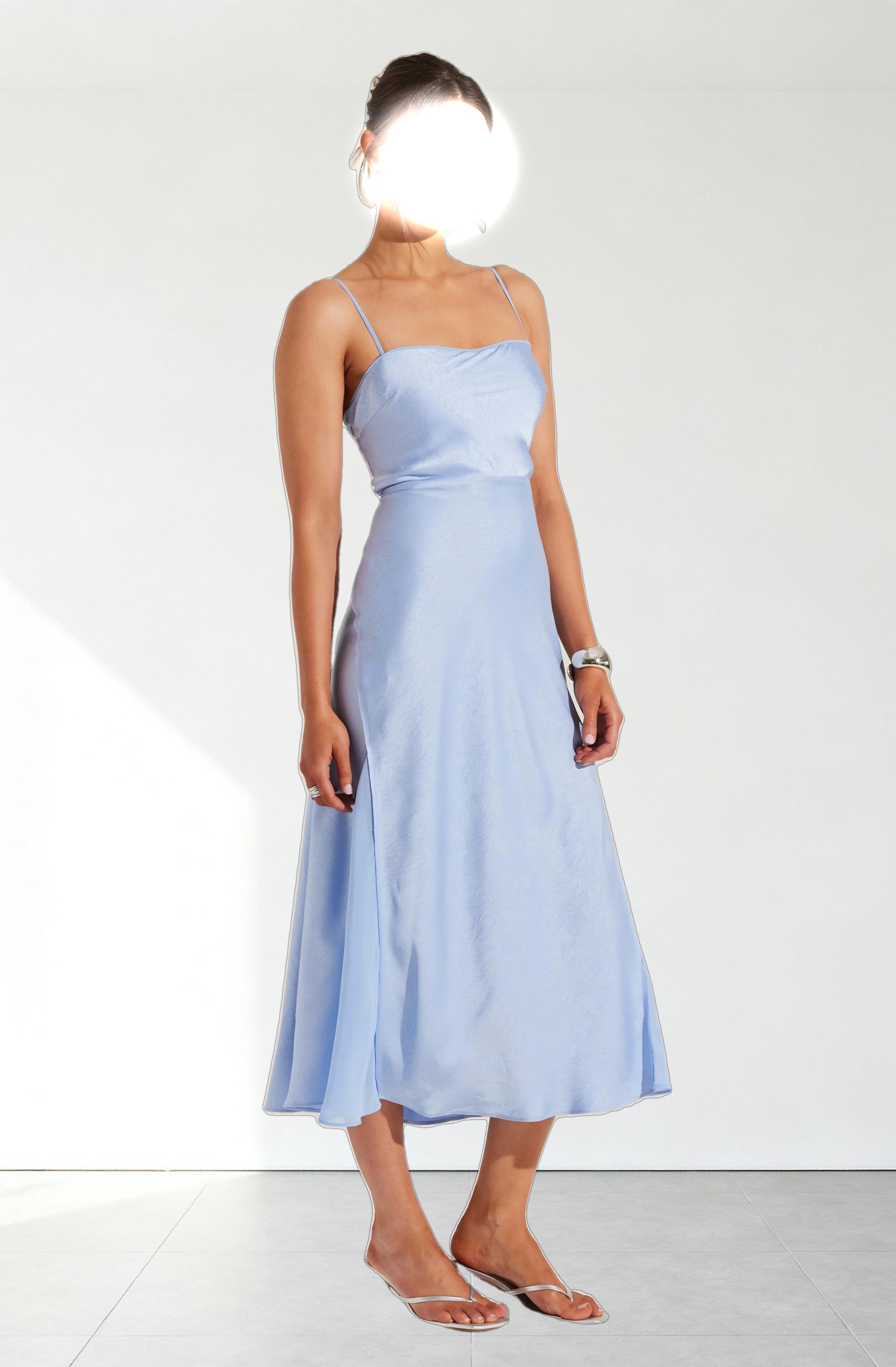 Satin Straight Neck Midi Dress