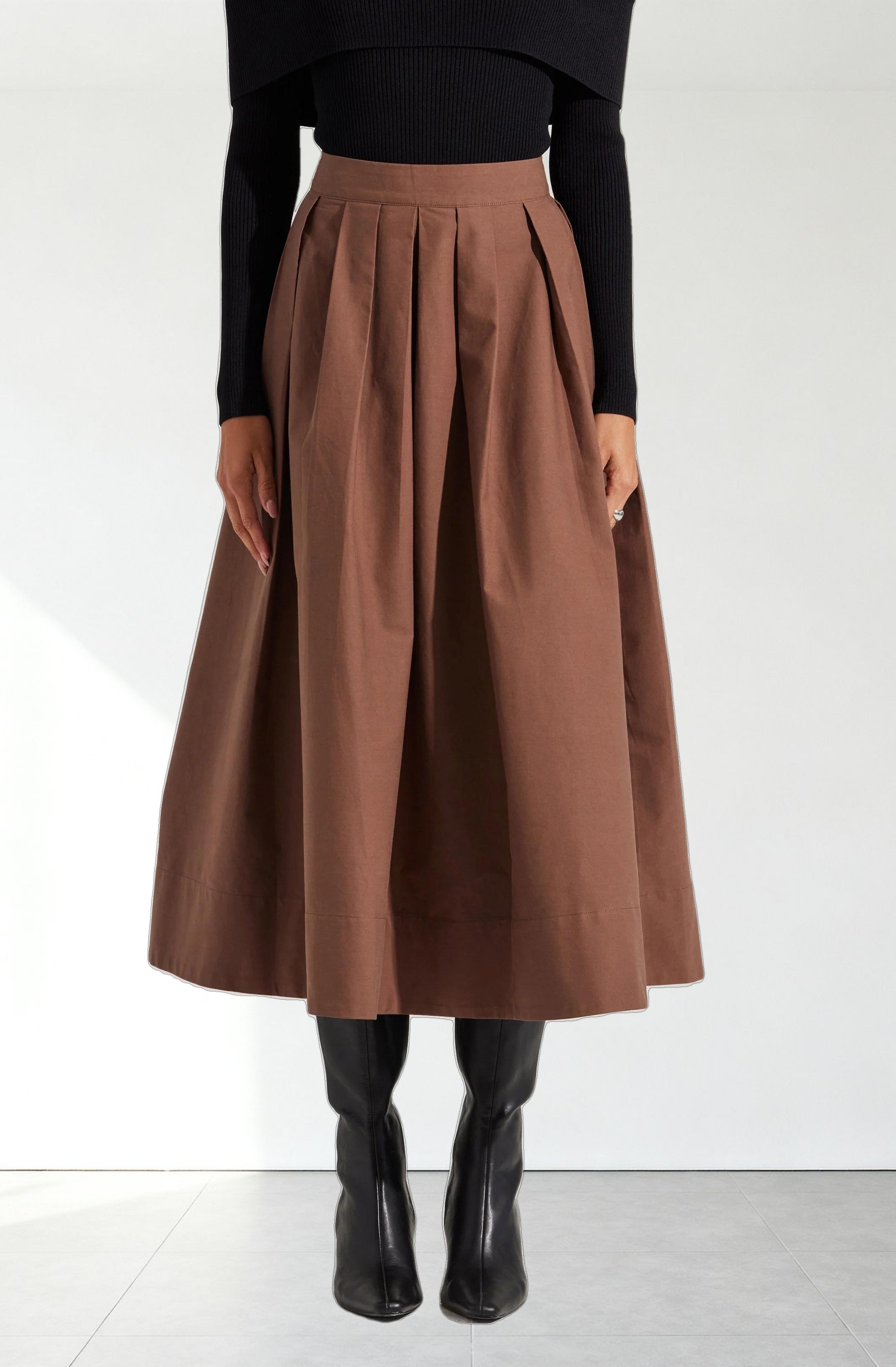 Full Flared Poplin Midi Skirt