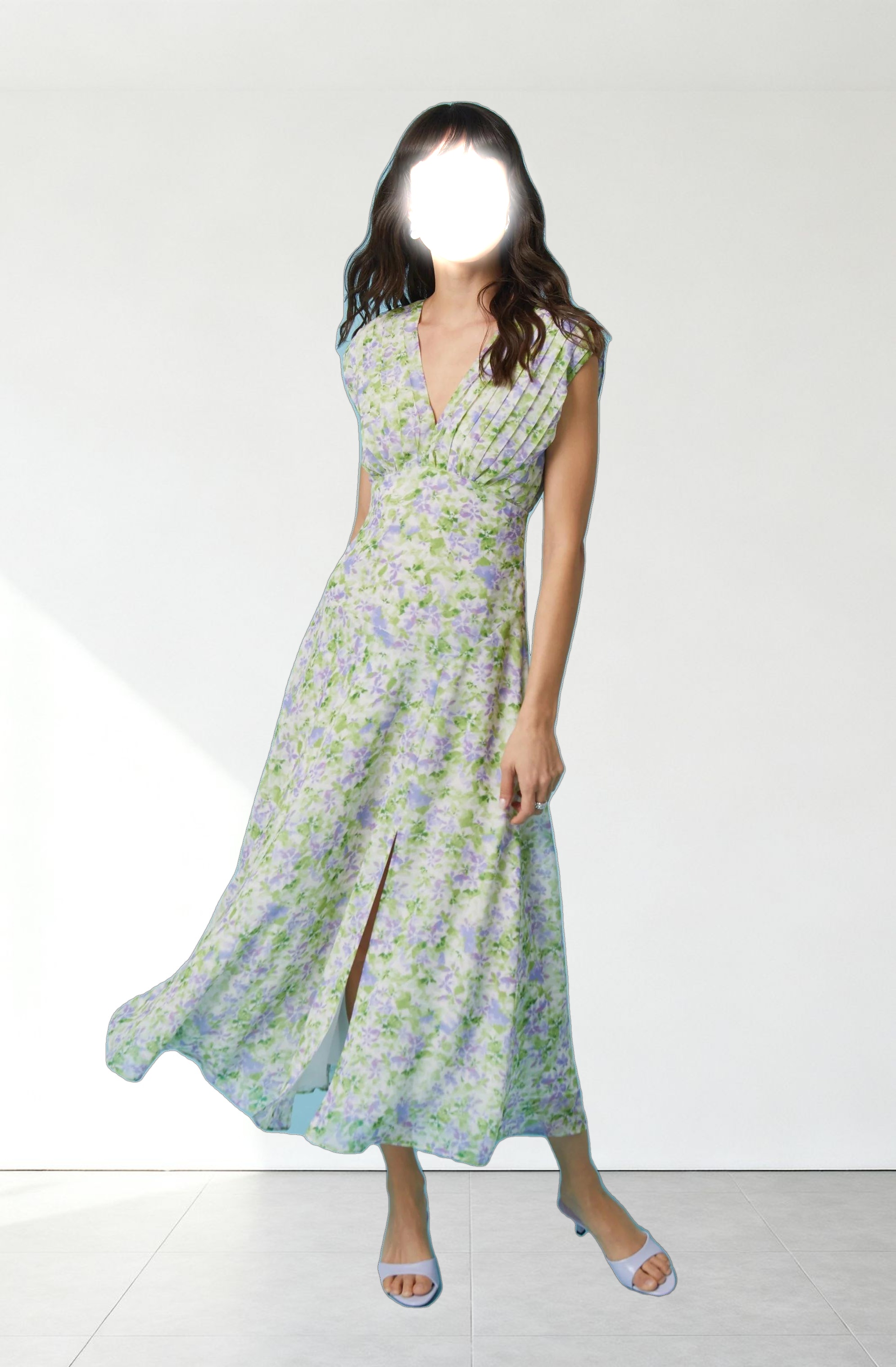 V-Neck Pleated Midi Dress