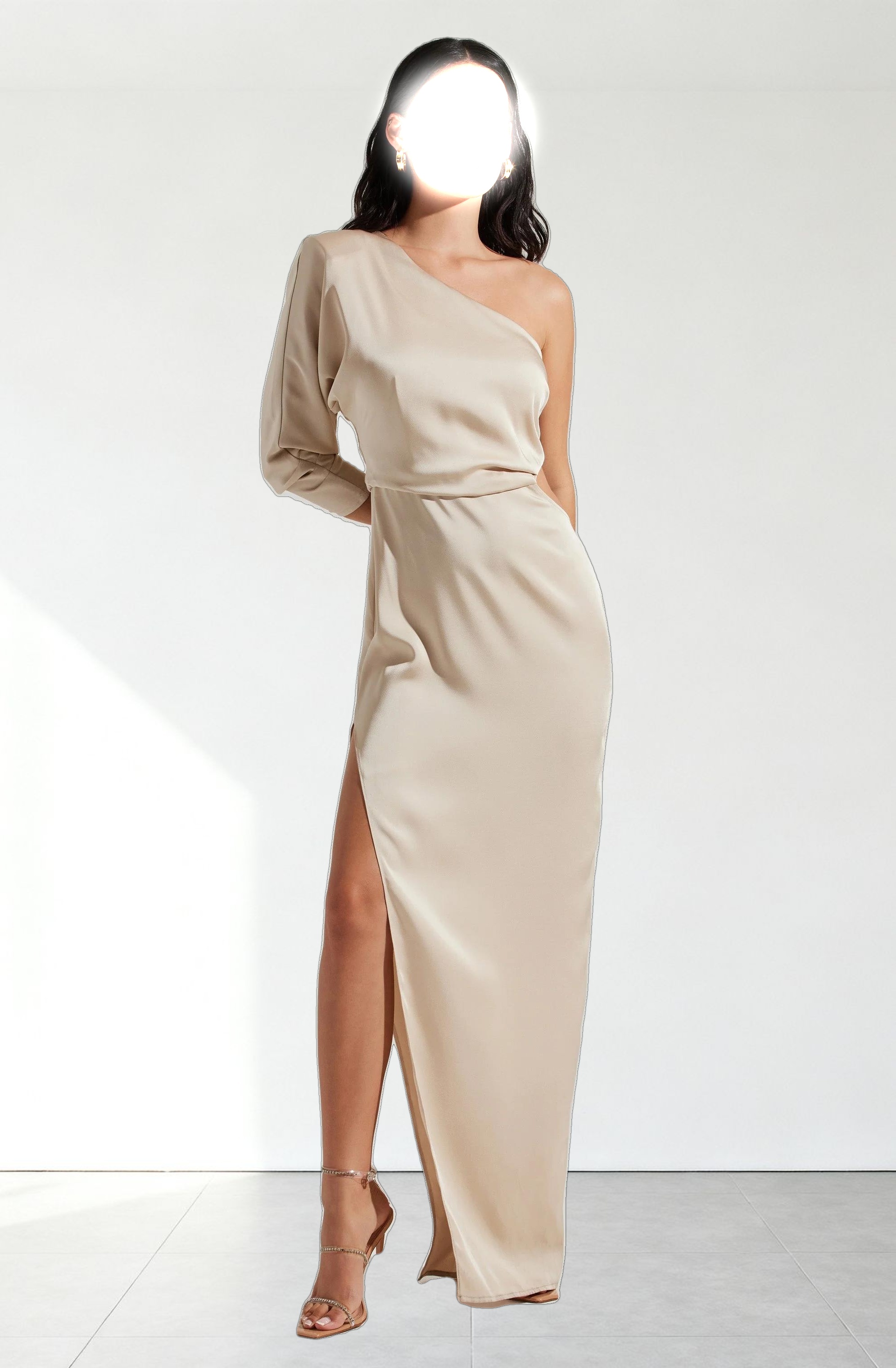 Amari Satin Cutout One Shoulder Maxi Dress