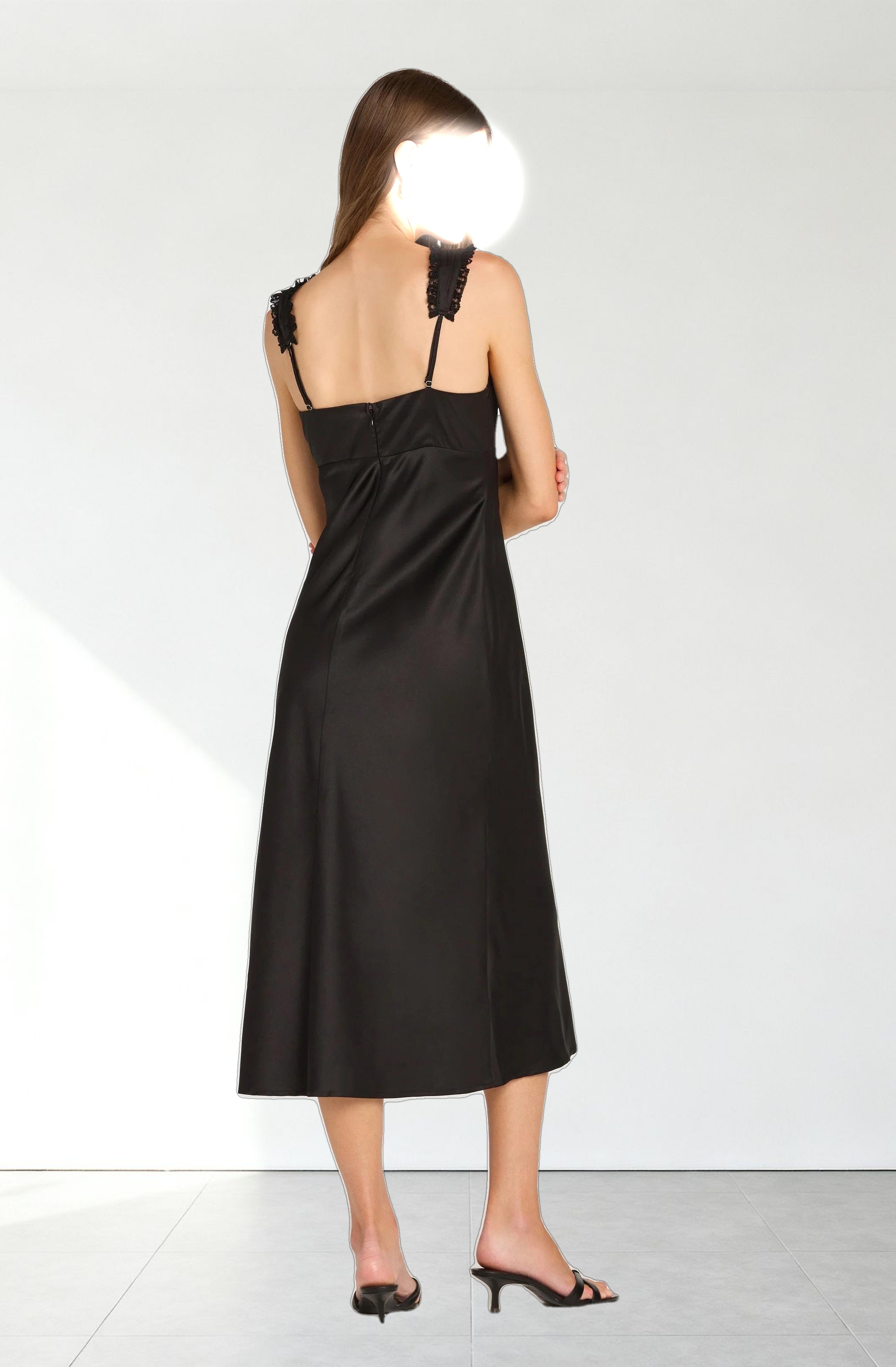 Lace Trim Satin Slip Dress