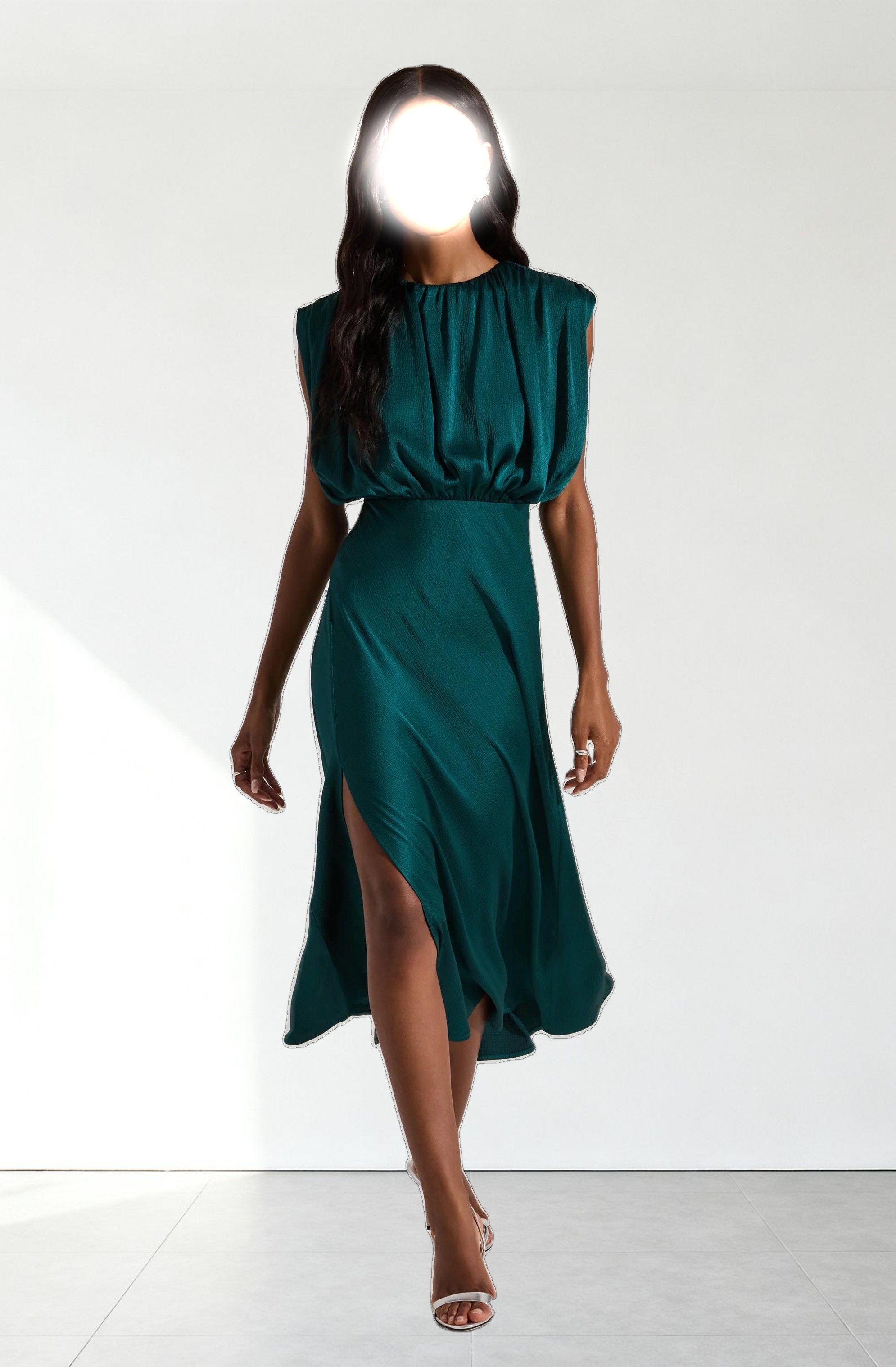 Blouson Satin Midi Dress