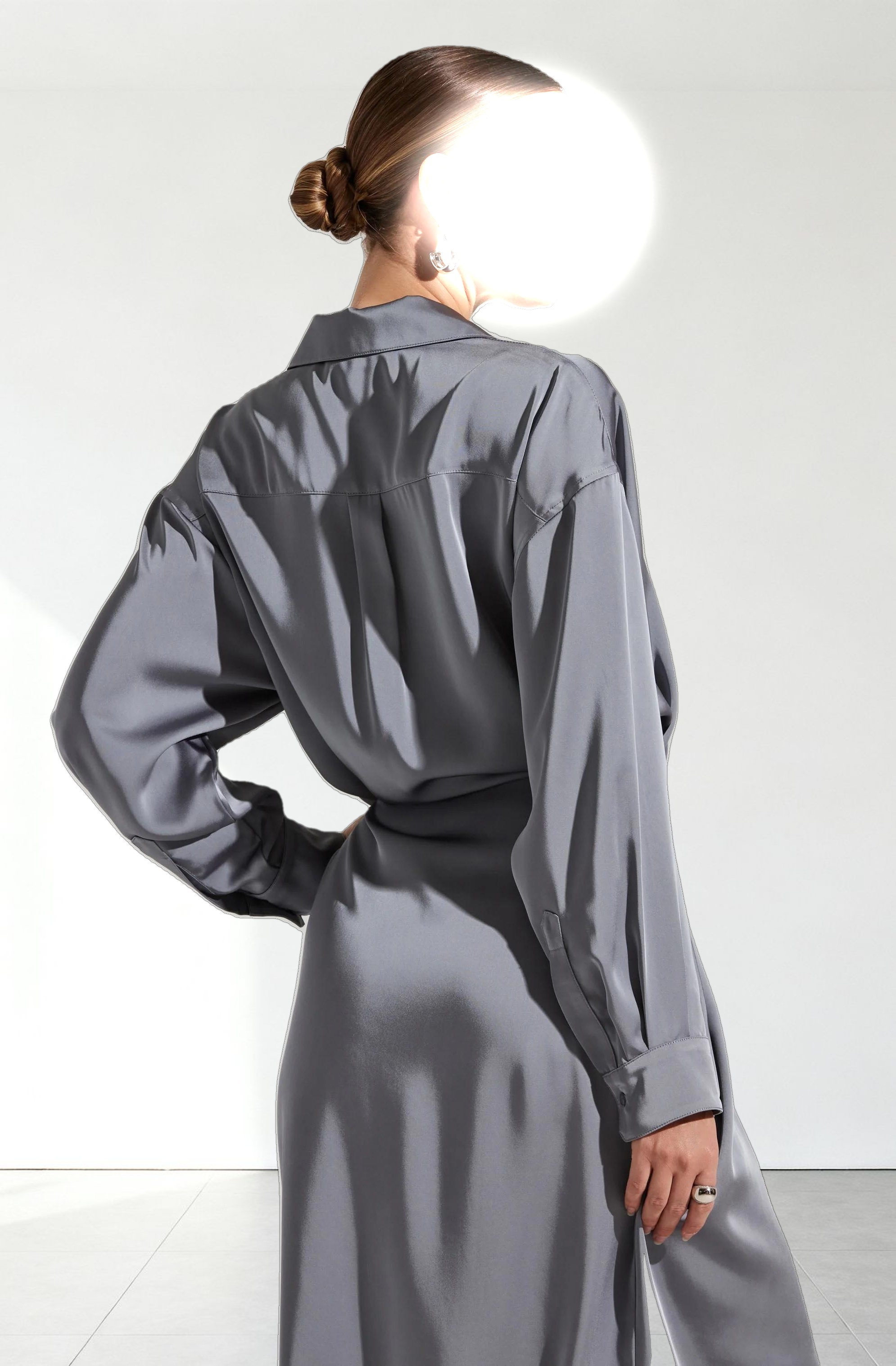 Ira Satin Wrap Shirt Dress