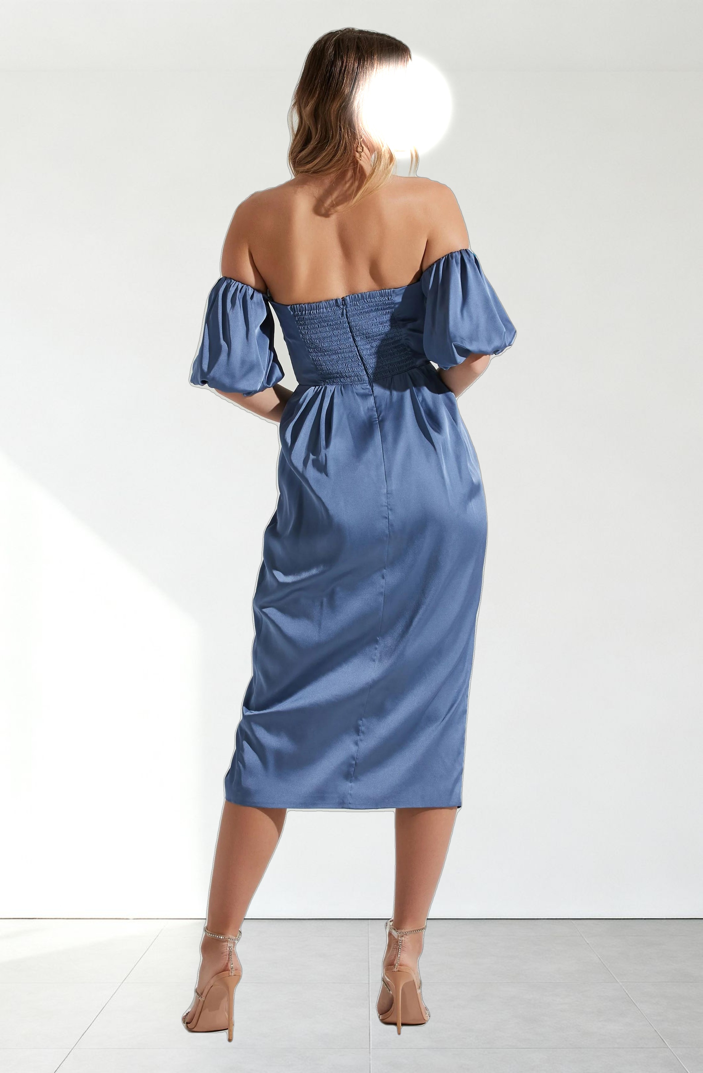 Zurina Off Shoulder Puff Sleeve Midi Dress