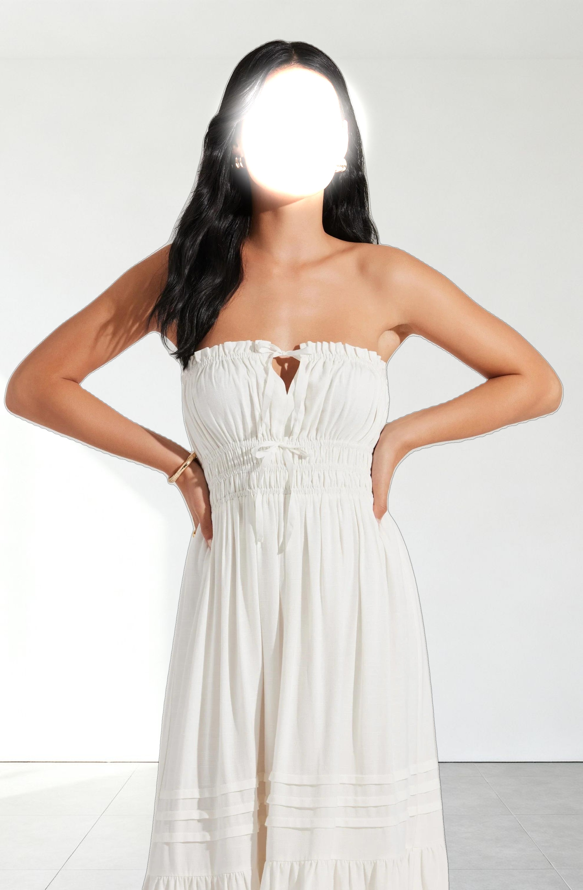 Aubrie Strapless Smocked Midi Dress