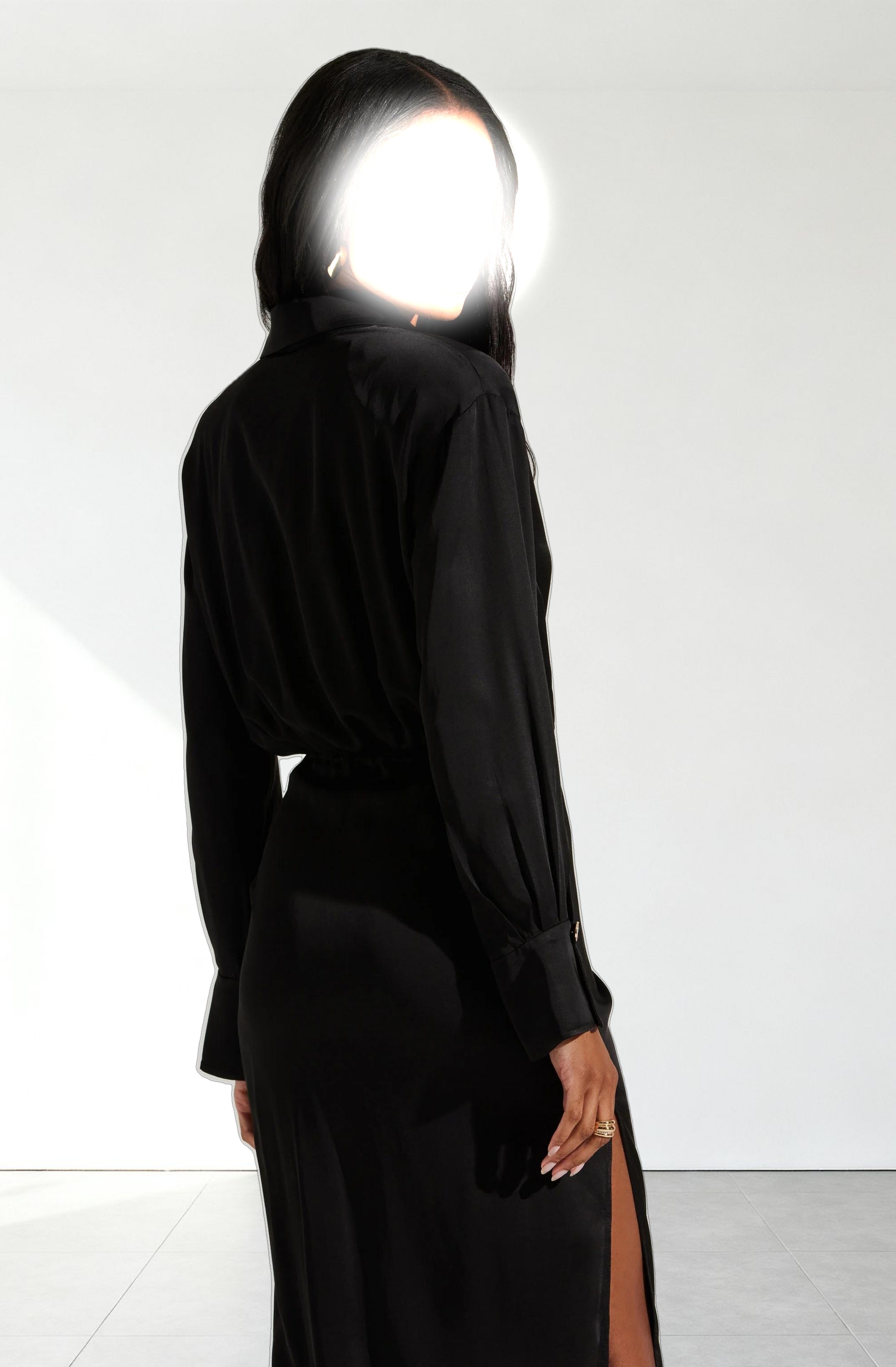 Elizabello Satin Midi Shirt Dress