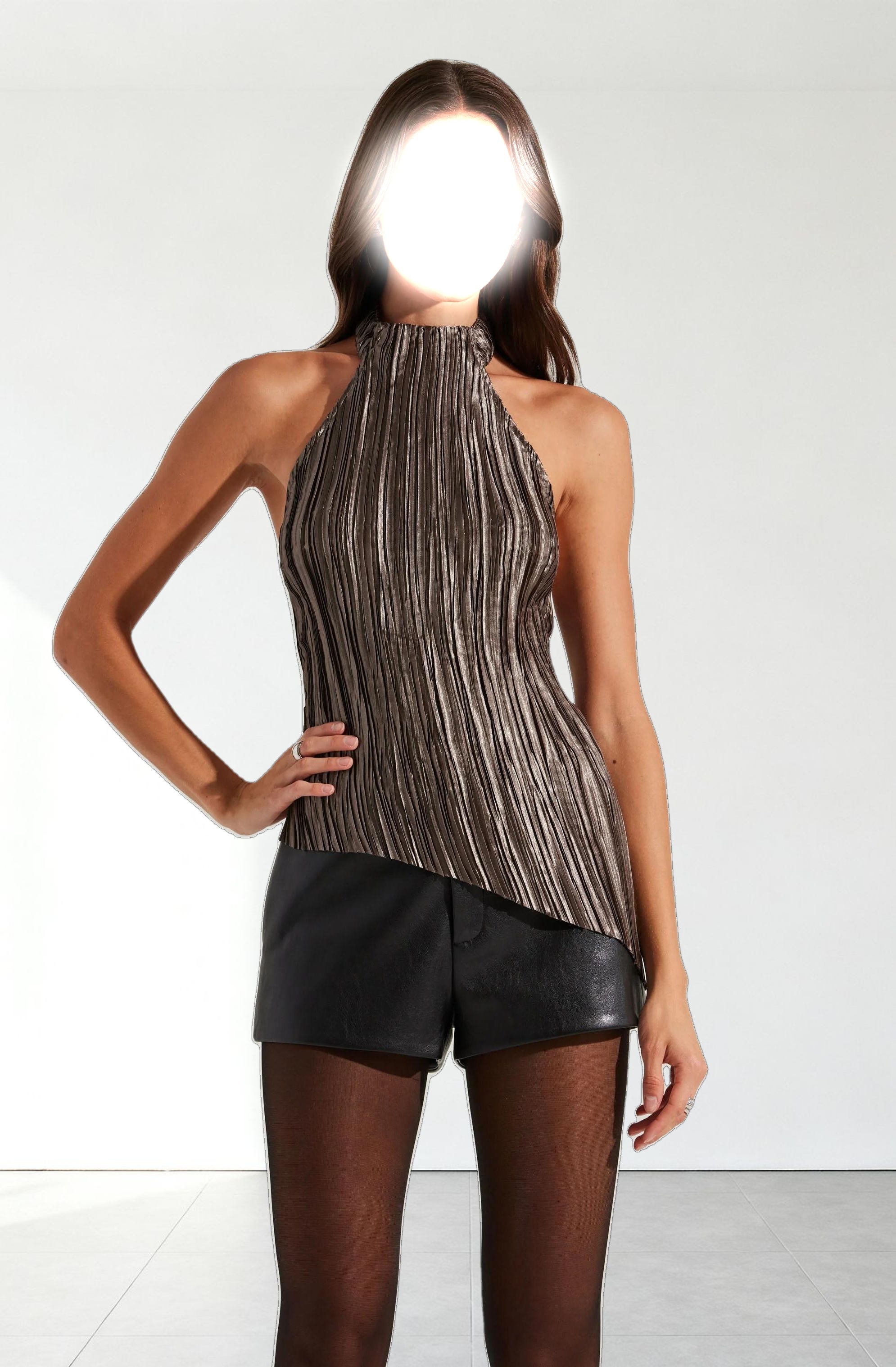 Mikado Plisse Halter Neck Top