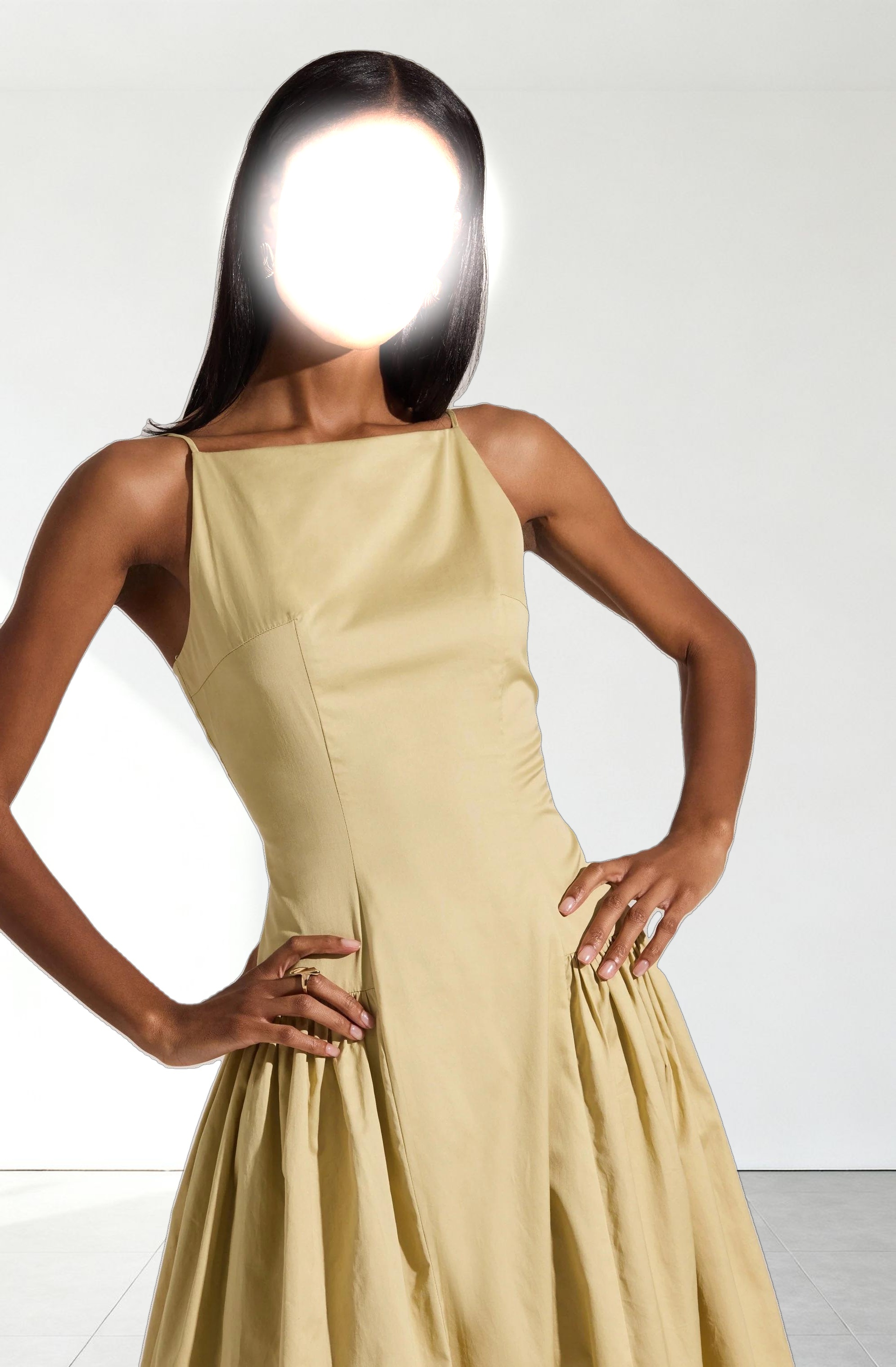 High Square Neck Midi Dress