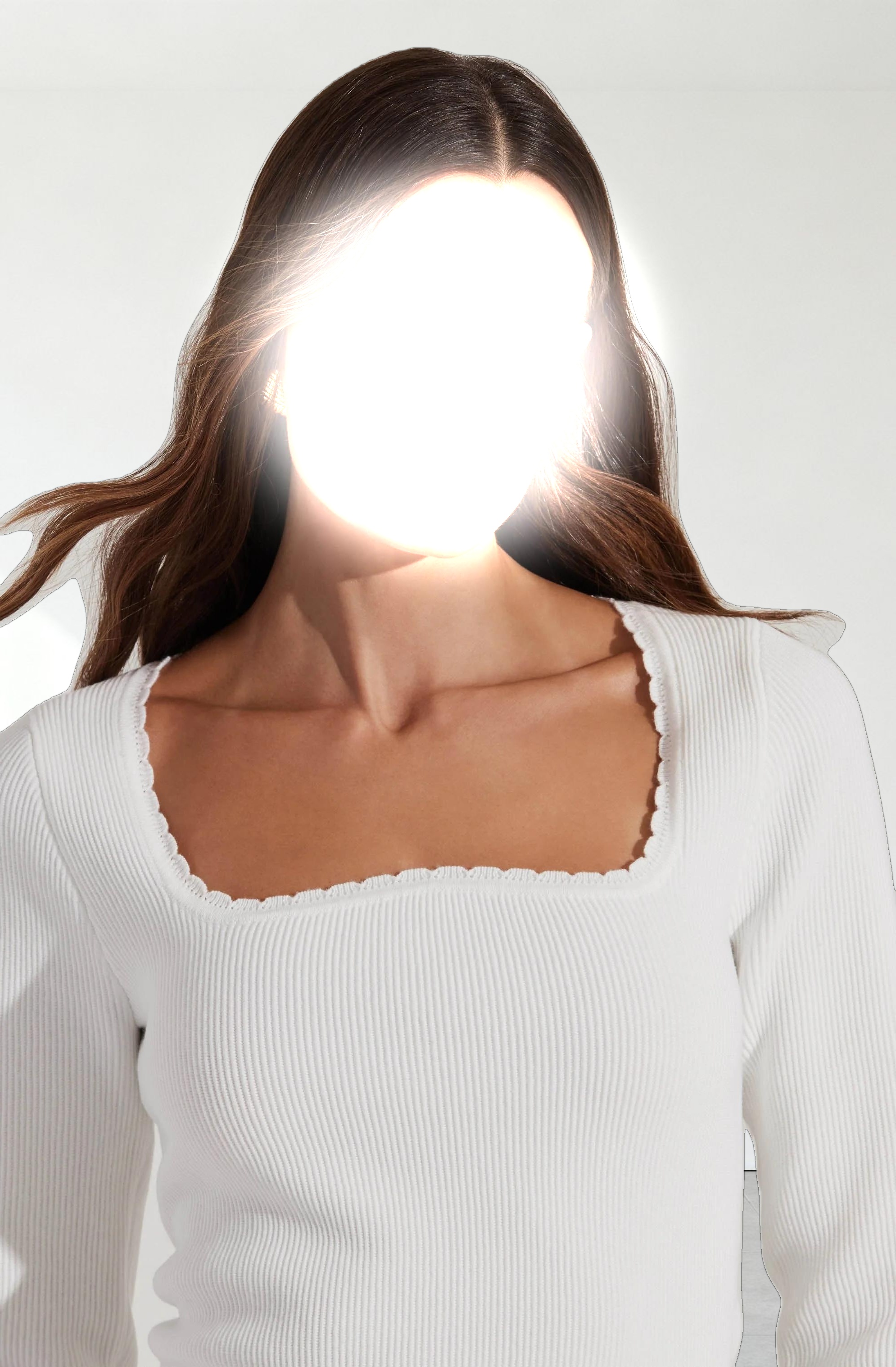 Scallop Trim Ribbed Knit Top