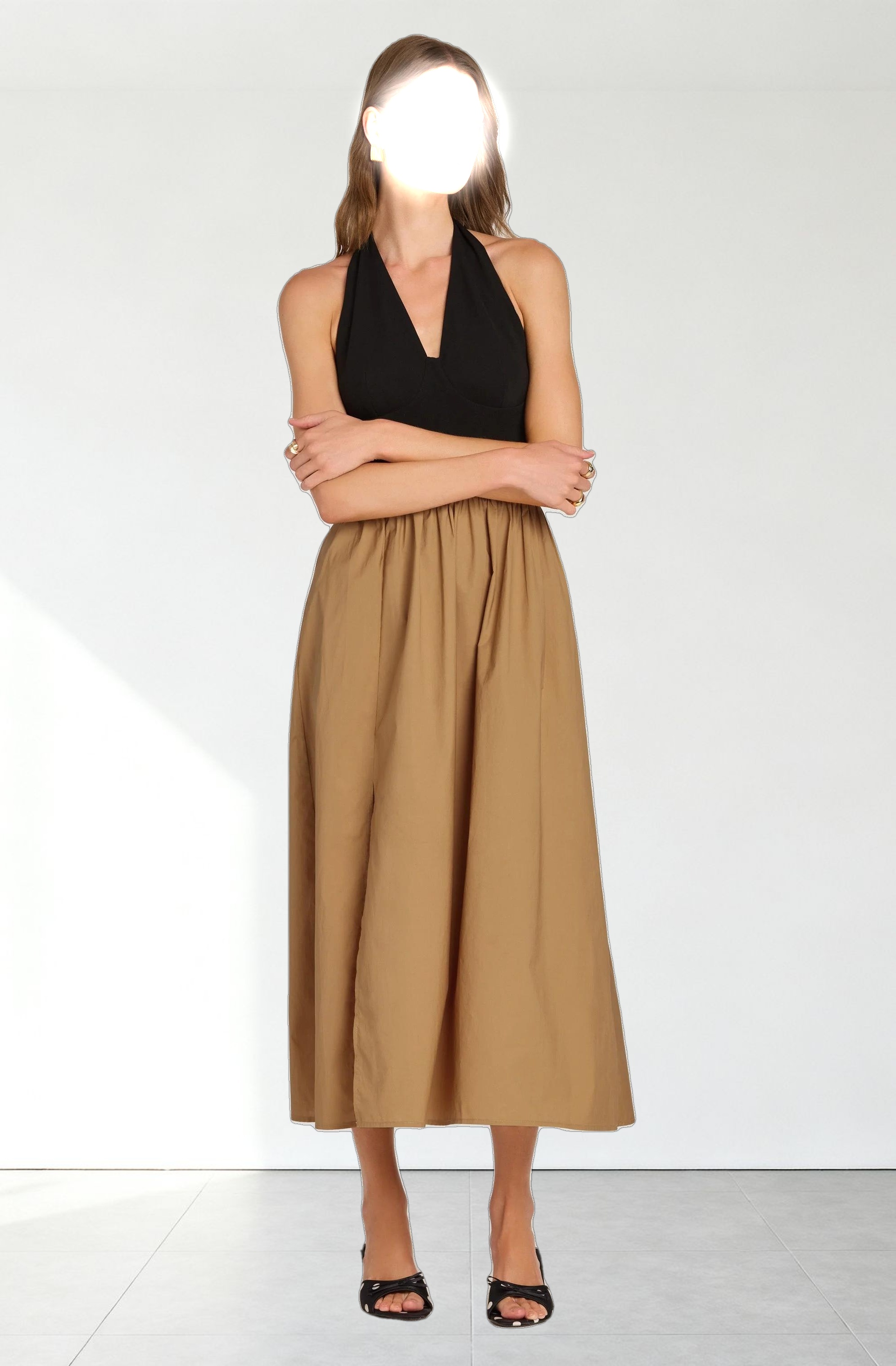 Mixed Media Halter Midi Dress