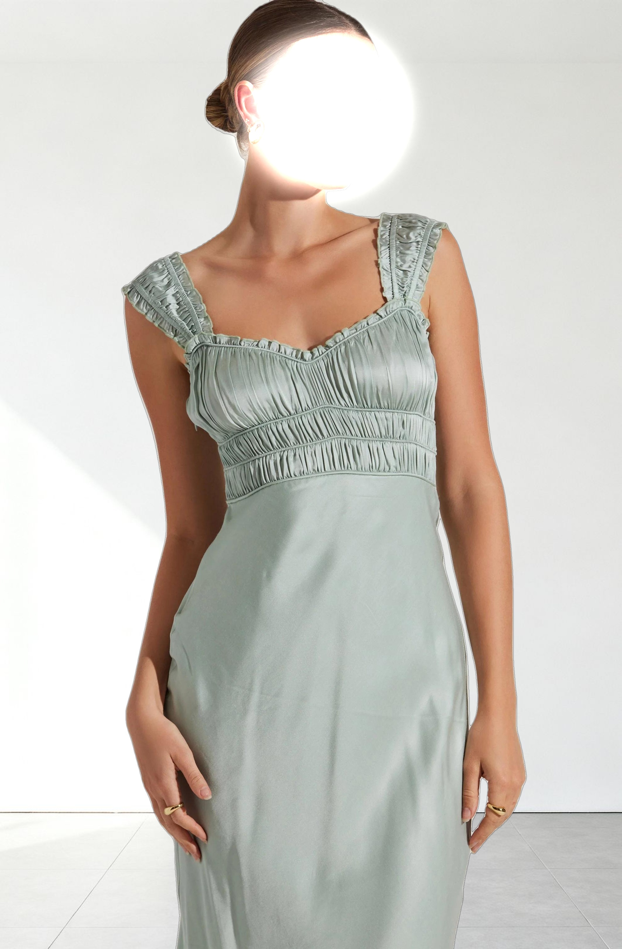 Enola Satin Smocked Midi Dress